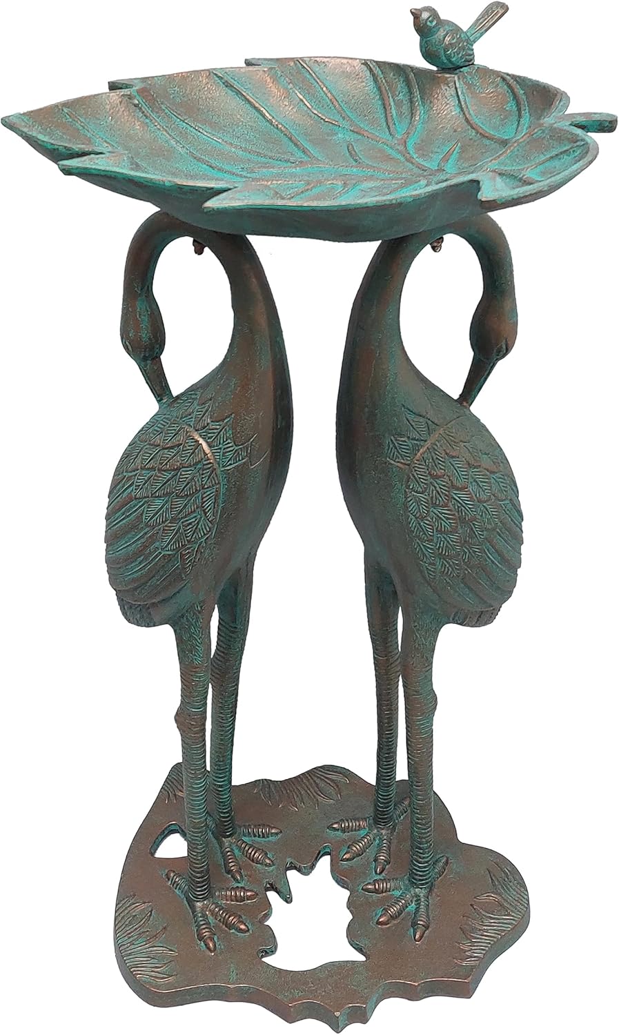 Oakland Living Cast Aluminum 30-in Twin Crane Copper Patina Bird Bath with Leaf Bowl