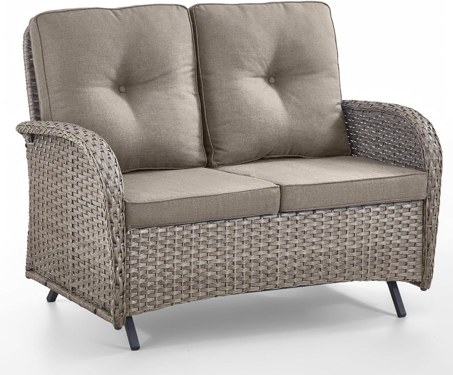 HUMMUH 2-Person Outdoor Glider Bench-All-Weather Wicker Patio Double Swing Rocking Chair Patio Loveseat for Deck Lawn Porch Balcony Poolside-Grey/Grey