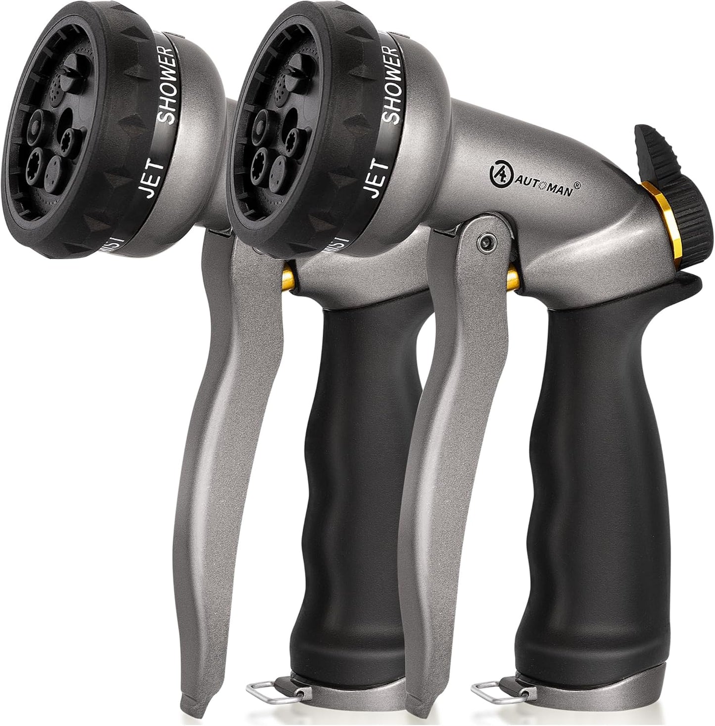 AUTOMAN Garden Hose Nozzle - 2 Pack, 100% Metal High Pressure Spray Nozzle, Labor-Saving Design, Heavy Duty for Garden Watering, Car Washing, Window Cleaning, Pets Bathing