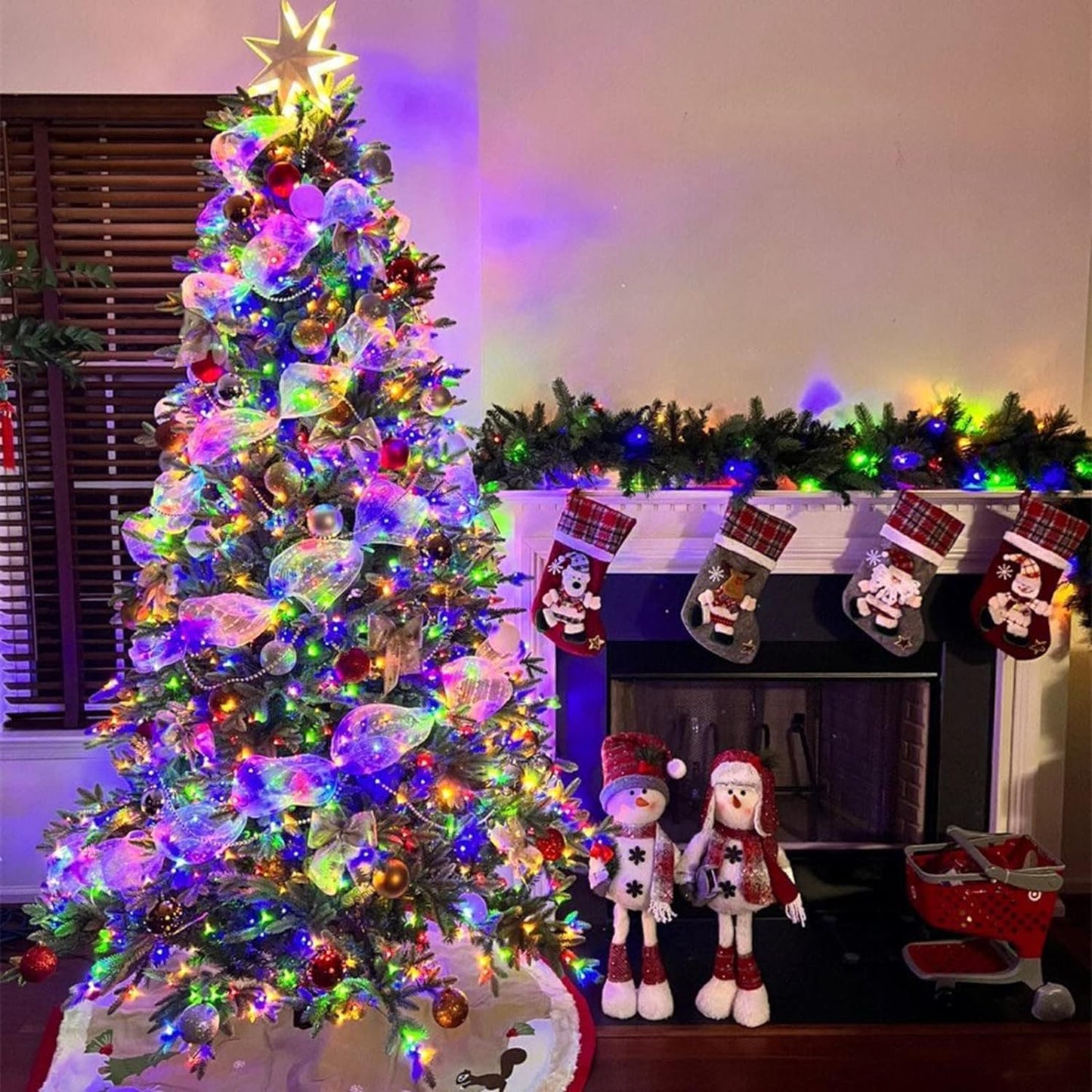 QITONG 2 Pack Multicolor Solar Christmas Lights, Each 66ft 200 LED Solar Fairy Lights Outdoor Waterproof, 8 Modes Silver Wire Solar Mini Twinkle Lights