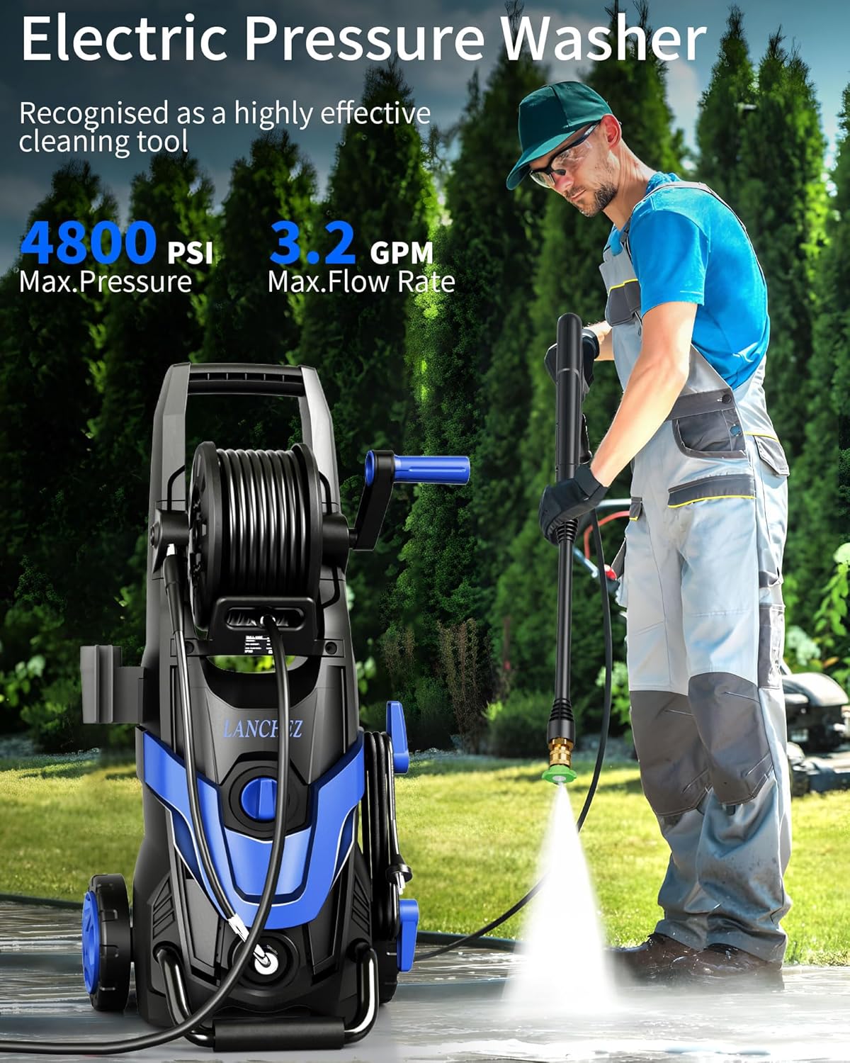 Pressure Washer, Power Washer with 6 Quick Connect Nozzles, Inlet Hose & Filter&Foam Cannon for Cars/Fences/Driveways/Patios/Home Cleaning (Blue)