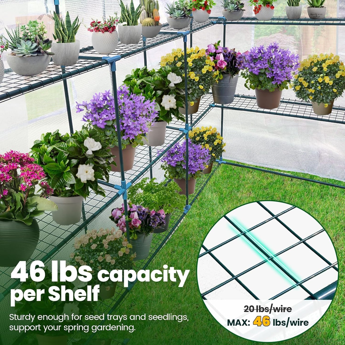 KING BIRD Premium Greenhouse for Outdoors, 84 x 56 x 77 Upgraded PE Cover & Steel Frame Walk in Hot House, w/ Zippered Screen Windows Mesh Door, 3 Tiers 20 Shelves for Outside Garden, White