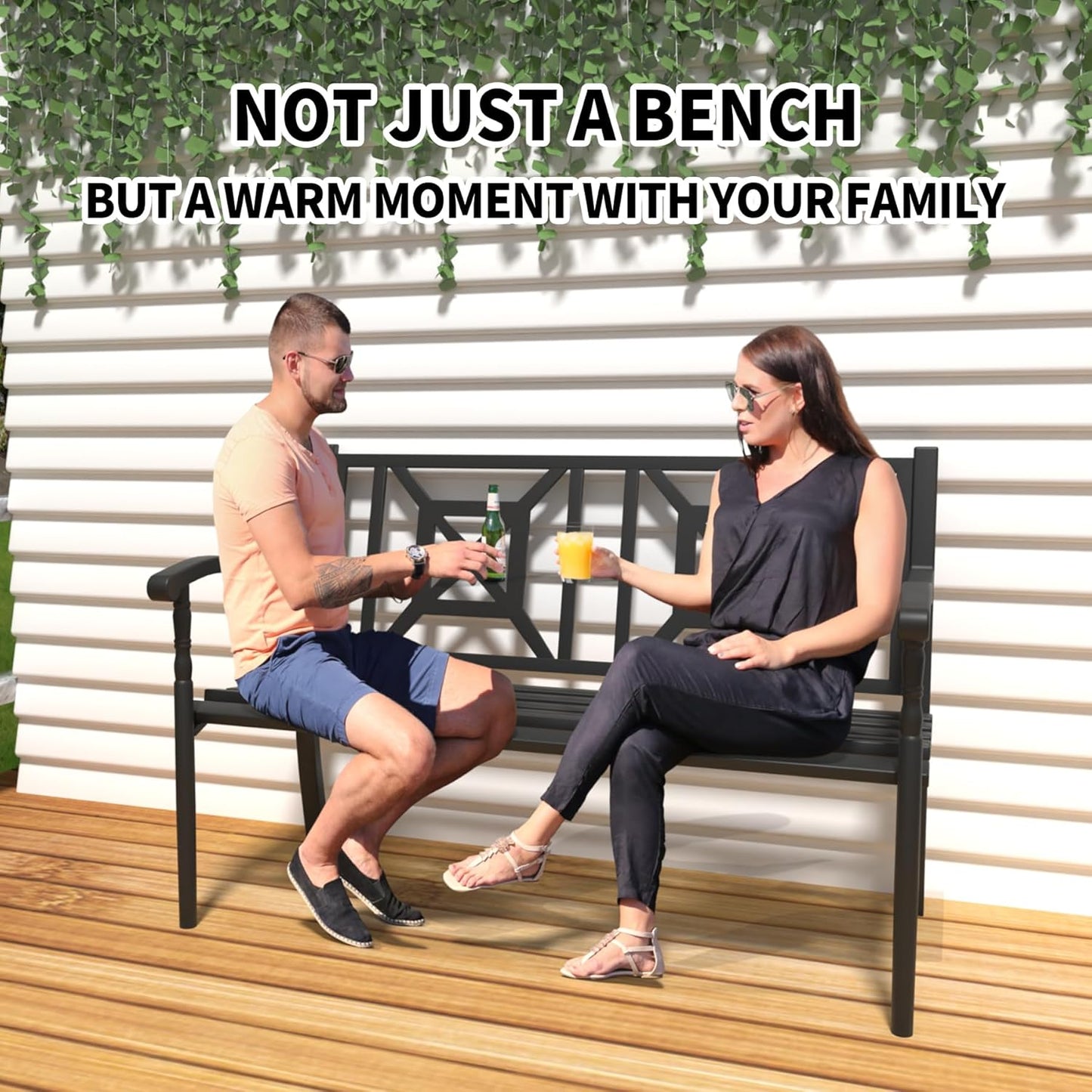 YLGJ&TIDY 50" Outdoor Bench, Metal Garden Bench, Patio Park Bench with Backrest & Armrests, Rust-Resistant, Perfect for Gardens, Parks, Porch, Lawn and Yard (BENCH05 2PK)