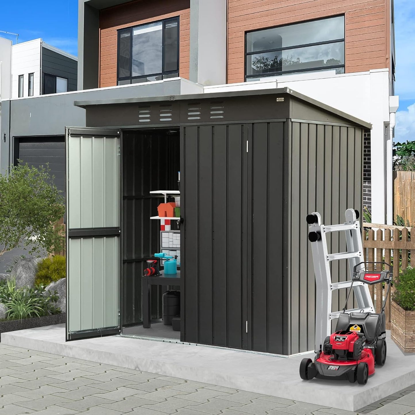 Domi Outdoor Storage Shed 5' x 3’, Metal Garden Shed with Galvanized Steel Frame for Bike, Tools, Lawn Mowers, Pool Toys, Outdoor Storage Cabinet with Lockable Door for Garden Lawn Patio (Dark Grey)