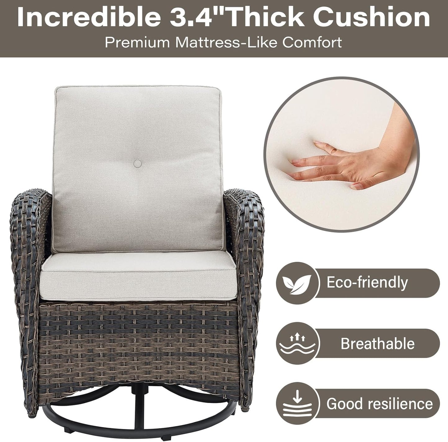 Grand 13 Pieces Outdoor Patio Furniture Set with 4 Swivel Glider Chairs and 50000 BTU Propane Fire Pit Table, Patio Conversation Set with Sofa and Wicker Side Table for Big Garden Backyard