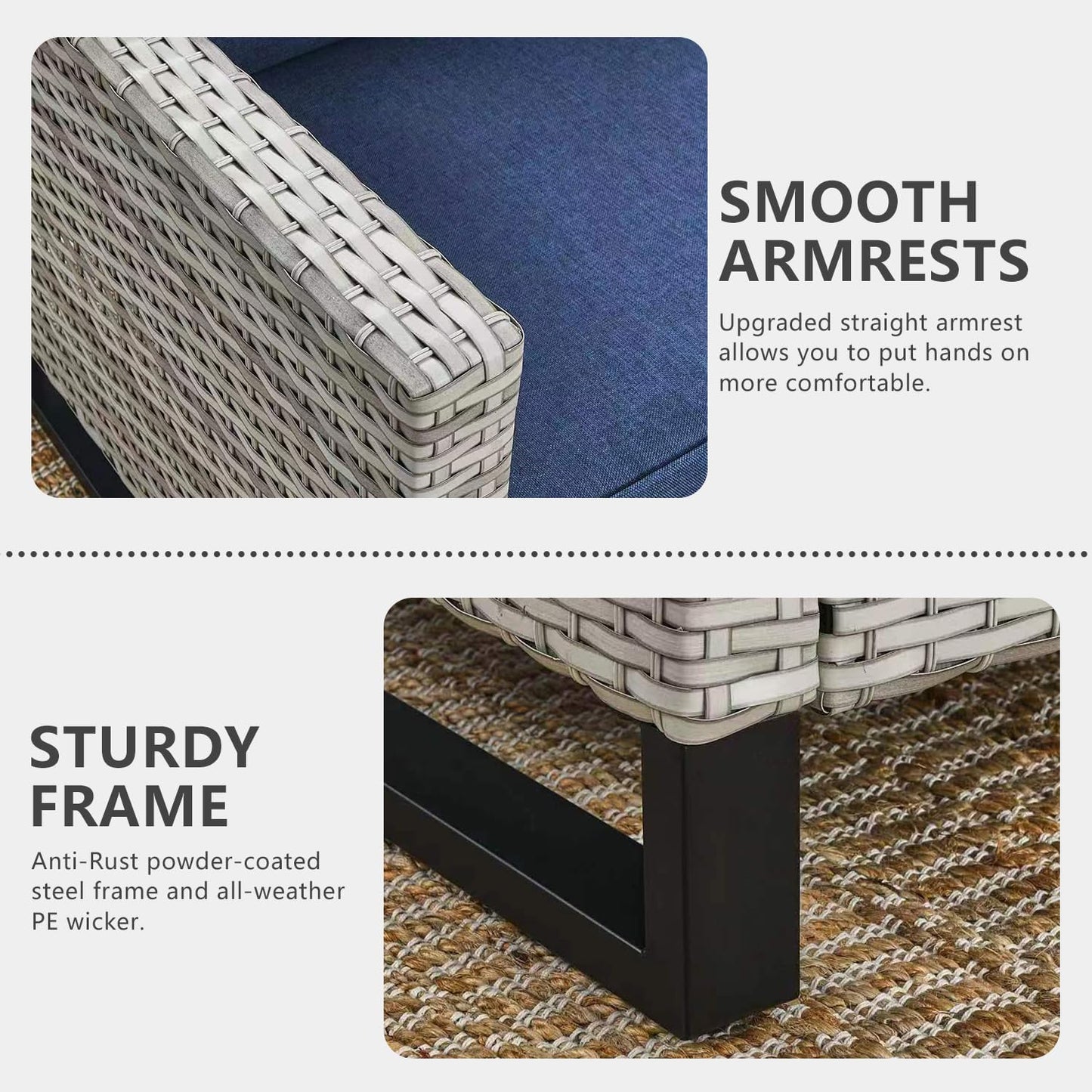 HUMMUH 3-Piece Patio Swivel Chairs,PE Wicker Outdoor Rocking Chairs Bistro Set with Side Table Porch Balcony Furniture with Cushions