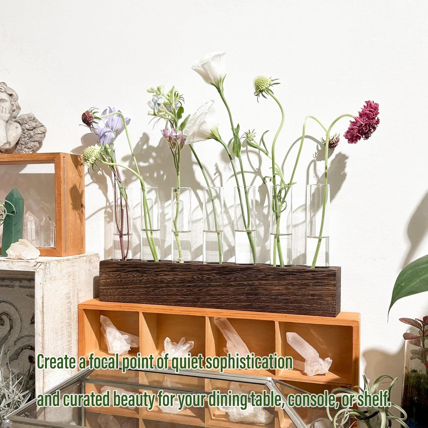 KAXYEW Desktop Glass Plant Propagation Station Test Tube Plant Terrarium in Wooden Stand for Hydroponic Plants Cutting Office Home Decoration