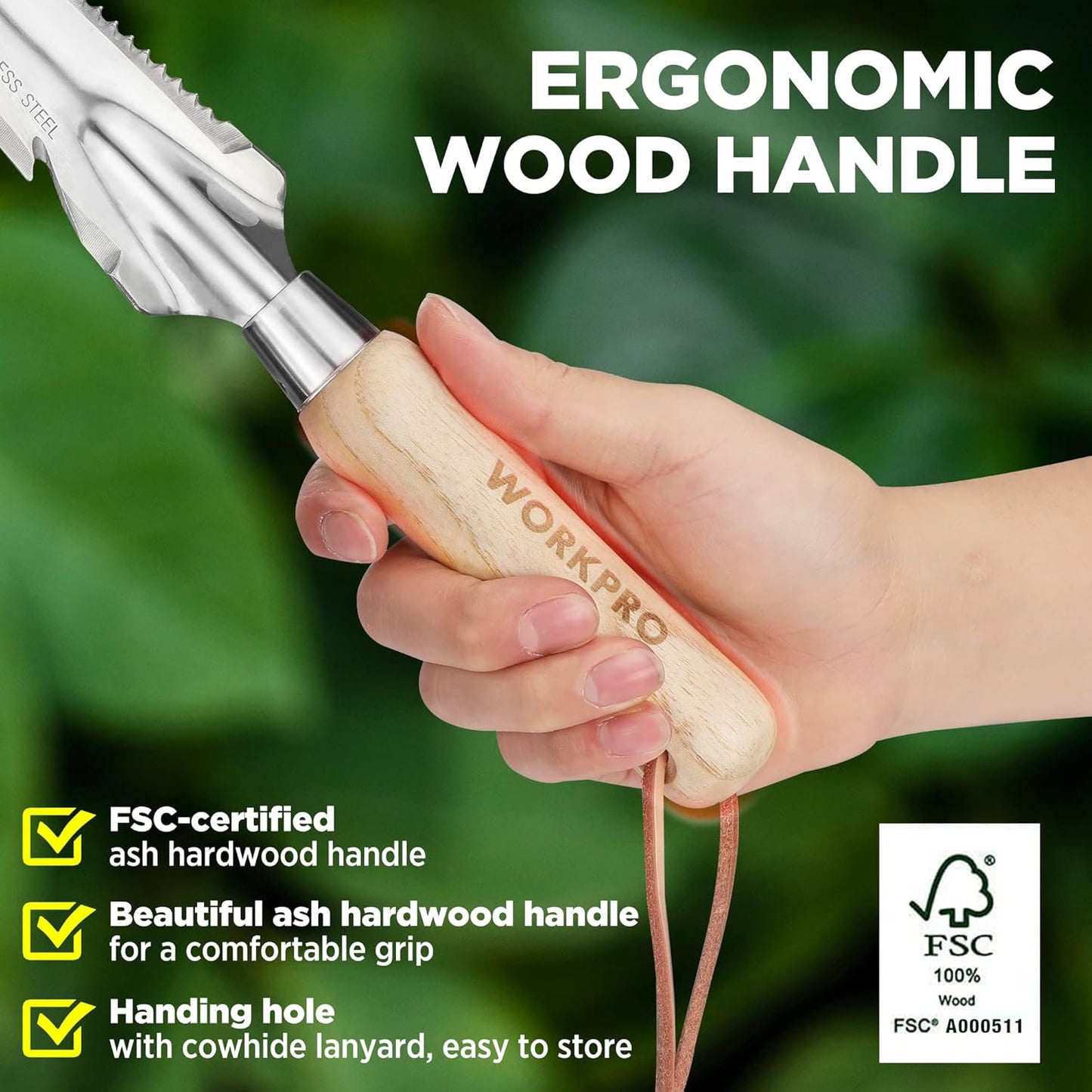 WORKPRO Hand Weeder Puller, 5-in-1 Stainless Steel Garden Trowel with Wooden Handle,Gardening Weeding Tool for Easy Weeder Removal, Planting, Weeding, Flower & Vegetable Care in Garden Lawn Yard