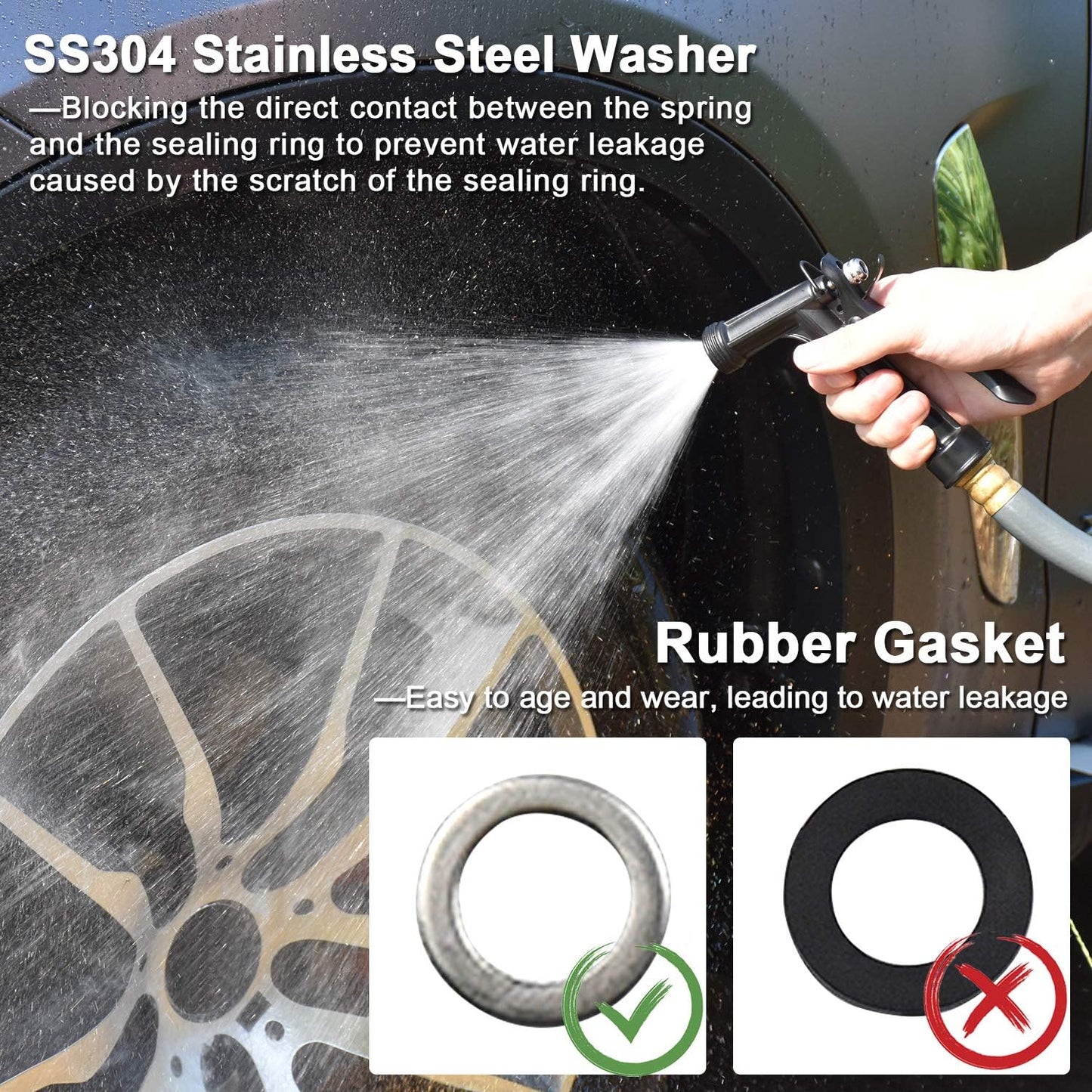 Hose Nozzle 4 Pack, Full Size Pistol Grip Water Nozzle Sprayer with Threaded Front, High Pressure Nozzle, Adjustable Spray Water Flow for Watering Plants, Showering Pet, Washing Car, Cleaning