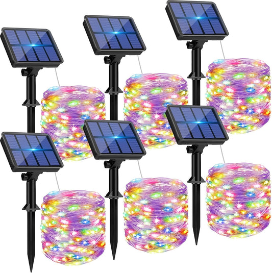 6 Pack Solar String Lights for Outside - 480LED 198FT Solar Fairy Lights Outdoor Waterproof 8 Modes, Copper Wire Solar Powered Twinkle Lights for Tree Garden Christmas Wedding Party Decor, Multicolor