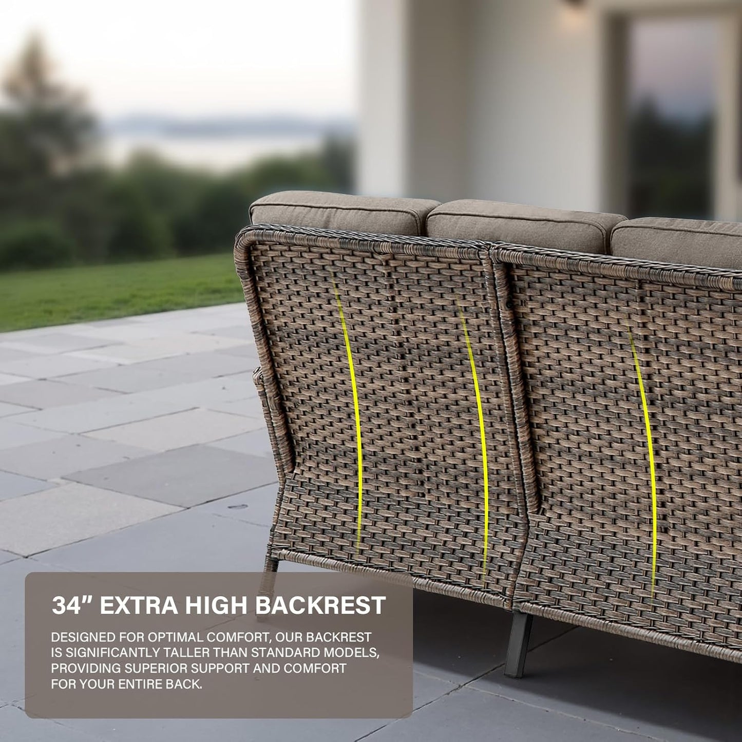 8 Pieces Patio Conversation Set with 43” Propane Fire Pit Table, Outdoor Sectional Furniture Sofa Set with Removable Cushions for Patio Deck Backyard Brown