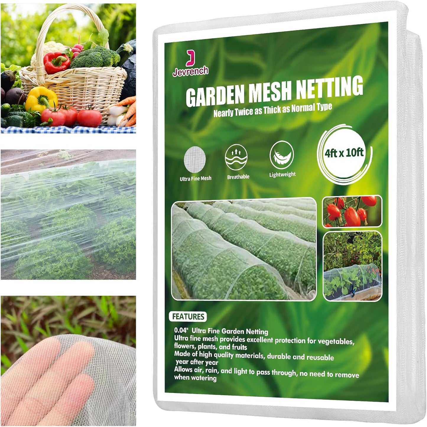 Garden Netting, Jevrench Durable Ultra Fine Garden Netting, Garden Plant Cover Row Cover Makes Plants, Vegetables, Fruits, and Flowers Grow Better (4ft x 10ft)