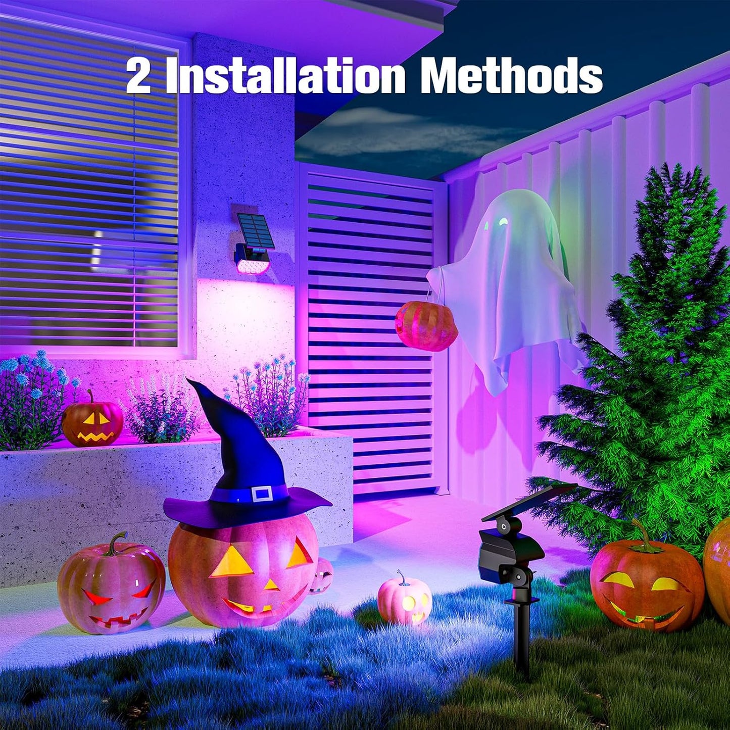 NIORSUN Solar Color Changing Lights Outdoor,7 Lighting Modes RGB Solar Outdoor Lights,IP67 Waterproof Multicolor Landscape Spotlights for Halloween Holiday Decorations,4 Pack