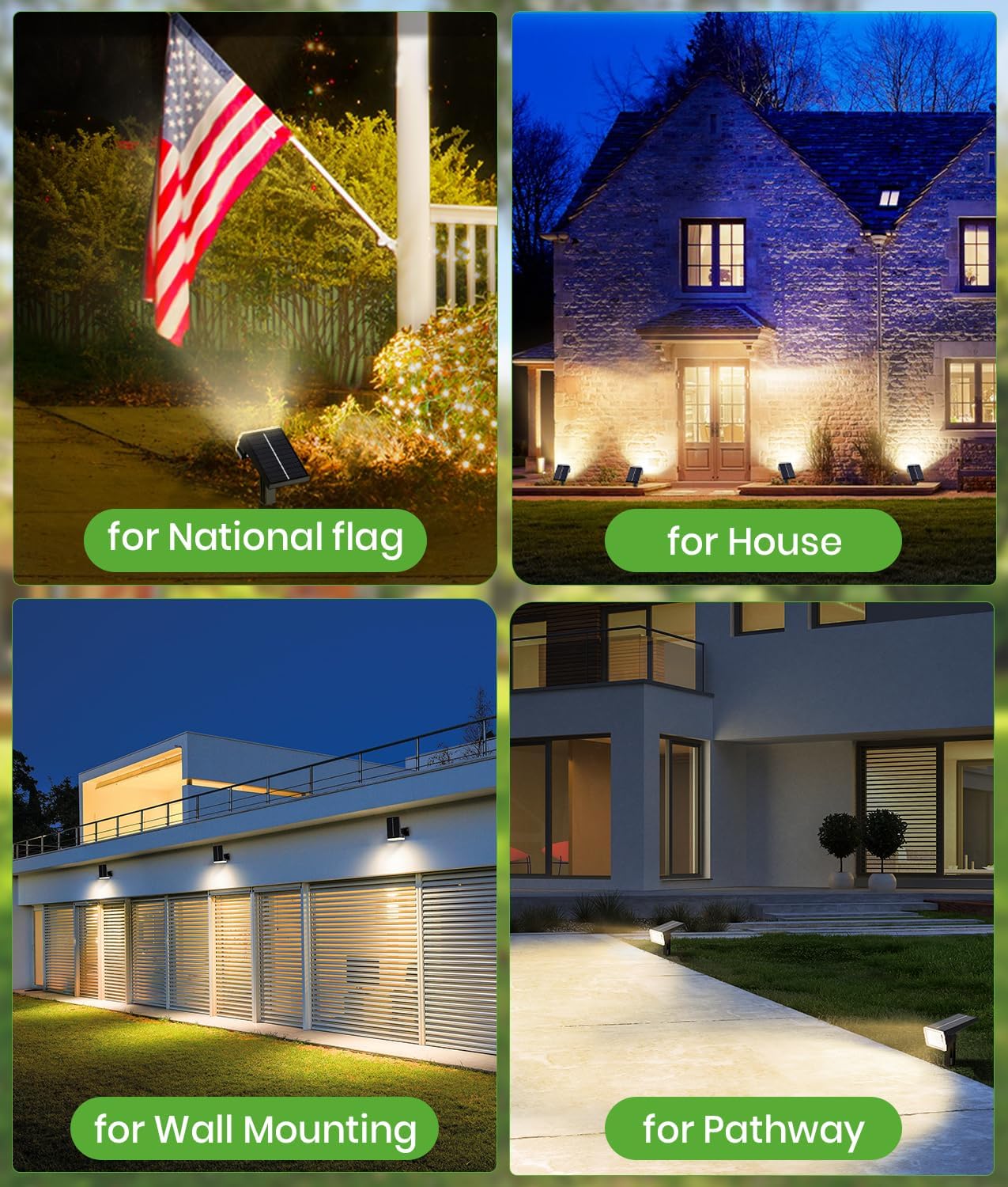 Large Panel Solar Spot Lights Outdoor 4 Pack, [58 LED/3500K/3 Modes] Solar Pathway Lights Waterproof IP67, Auto On/Off, 2-in-1 Wall Light Outdoor Light for Tree Yard Garden Pathway