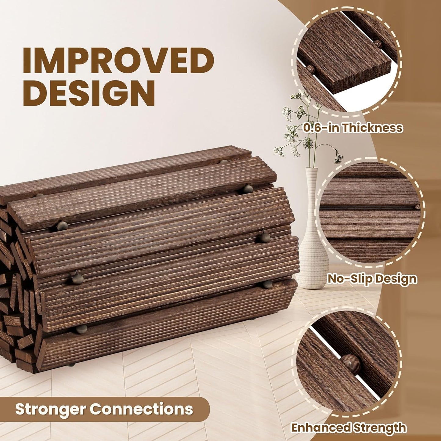 11.5FT Wooden Garden Pathway, Roll Out Walkway for Patio, Backyard and Outdoor Decor, Weatherproof, Non Slip and Easy to Install, Perfect for Beach, Wedding or Lawn (Brown)