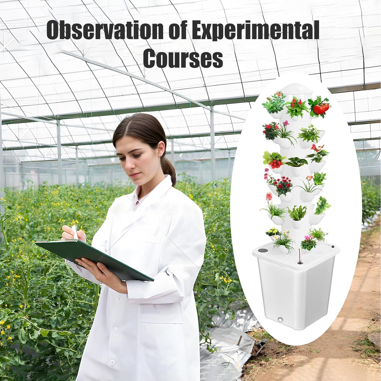 Set Hydroponic Growing Tower with 20L Tank, 6 Layers 30 Plants Indoor hydroponics Growing System kit, Soilless Cultivation Herbs Fruits Vegetables Vertical Planter Tower Kit (White)