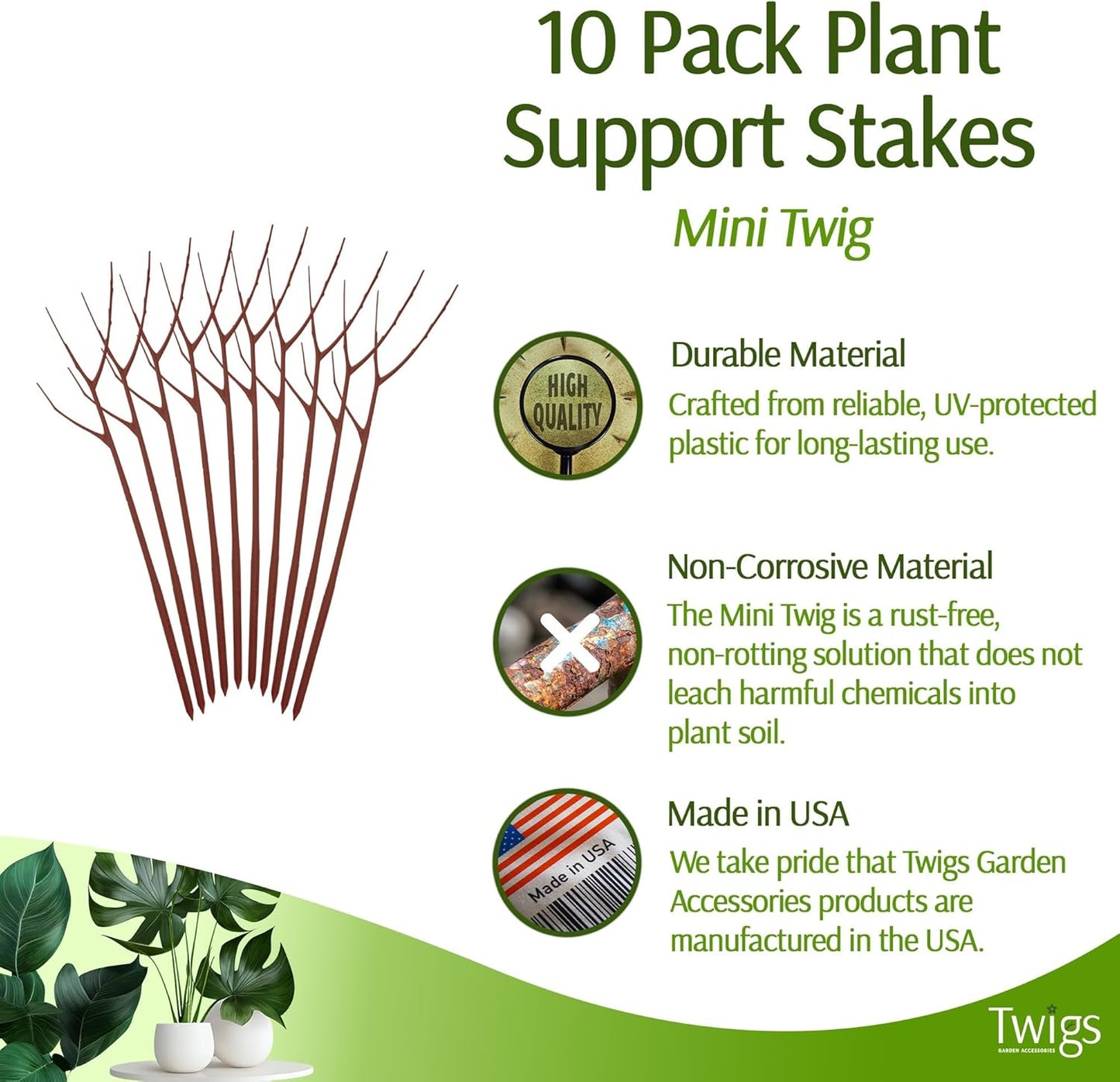 Twigs - Plant Support Stakes for Indoor, Outdoor & Climbing Plants, Gardening Supplies, Garden Accessories, Trellis & Ring Alternative, Made in USA - Begonia (Red), 10 Pack, 12" L, Mini Twigs