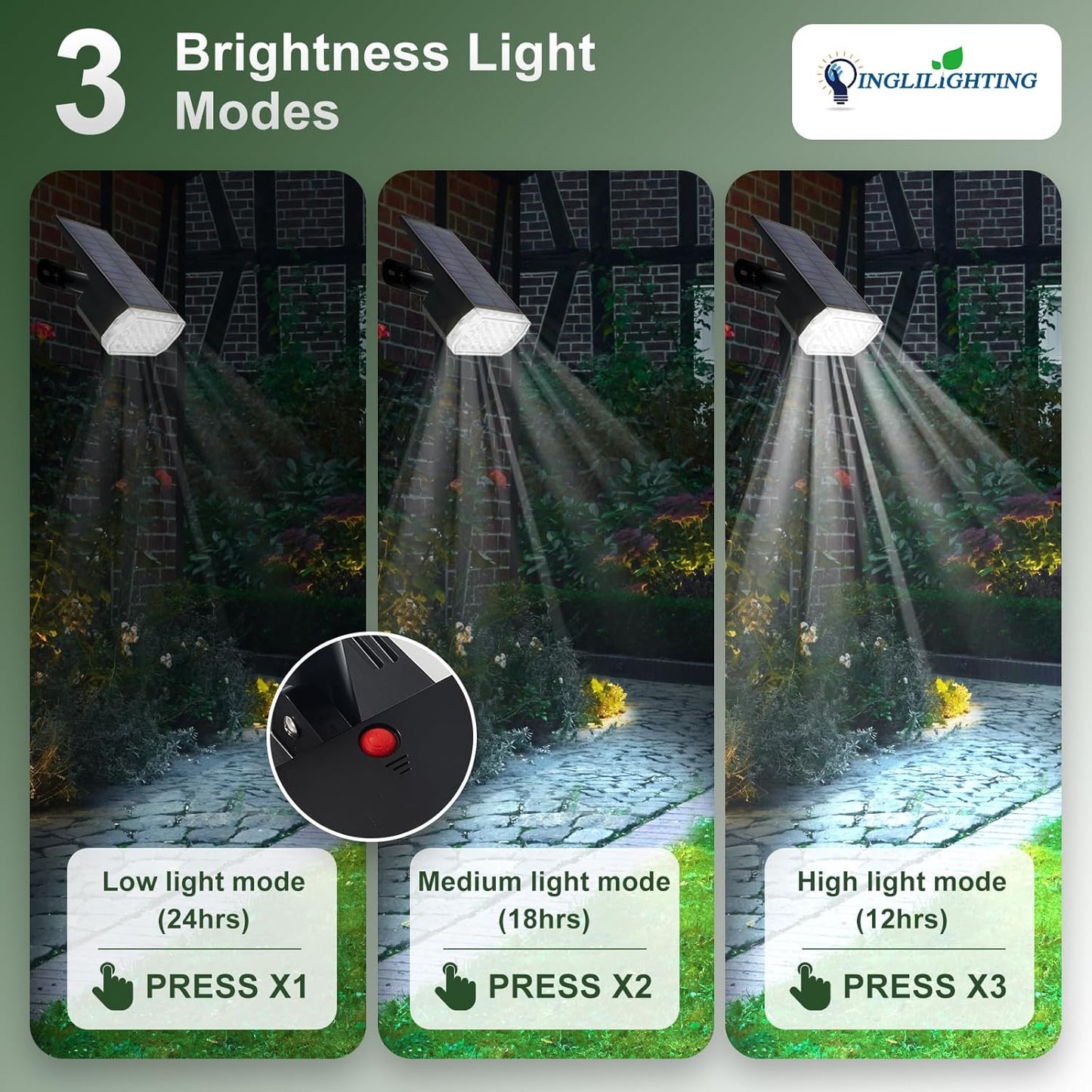 DINGLILIGHTING Solar Lights Outdoor Waterproof: IP65 Led Spot Light Decorations for Garden - 3 Lighting Modes Solar Powered for Yard - Dust to Dawn Uplighting Landscape Pathway Drive Patios 4PC White