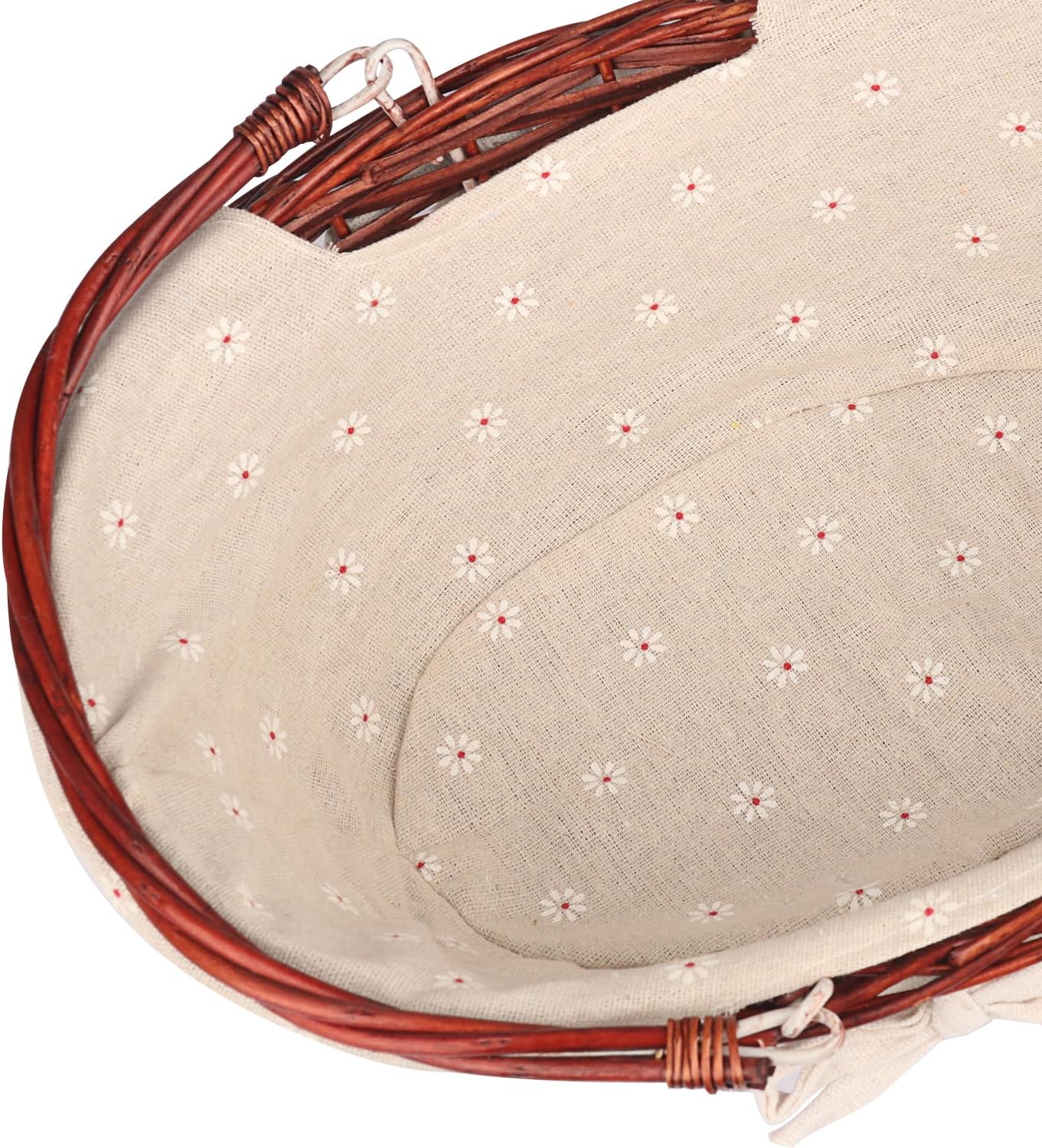 2 Pack Medium Size Wicker Basket with Handle, 12.6x9x4.7 in Wicker Picnic Basket with Liner, Empty Gift Basket, Oval Willow Woven Basket for Fruit, Candy, Wine, Gathering, Wedding, Picnic,by GNIEMCKIN