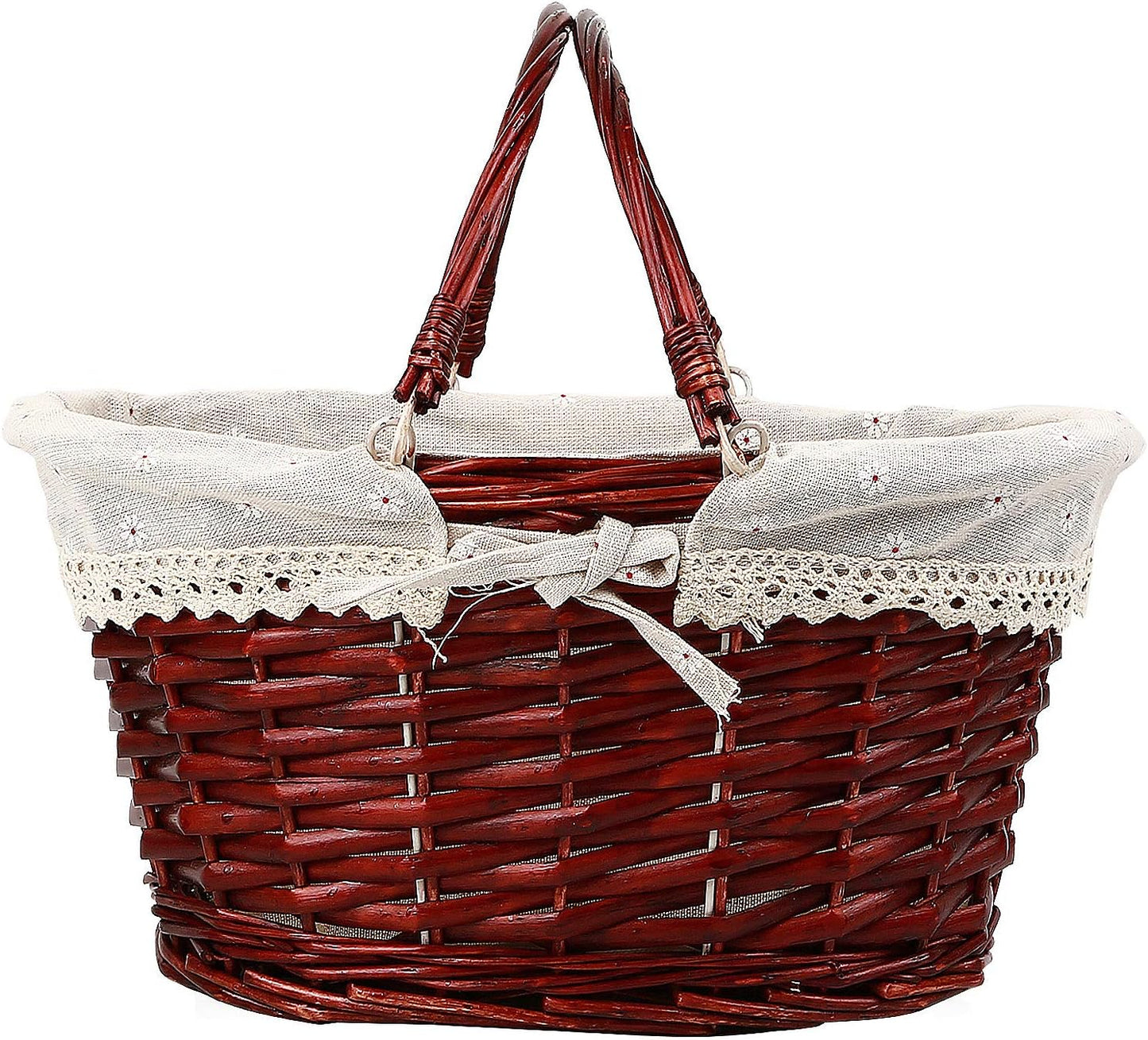 KINJOEK Wicker Woven Basket, Multipurpose Natural Willow Basket with Handle Premium Linen Cotton Cloth Lining for Storage and Decoration, Brown
