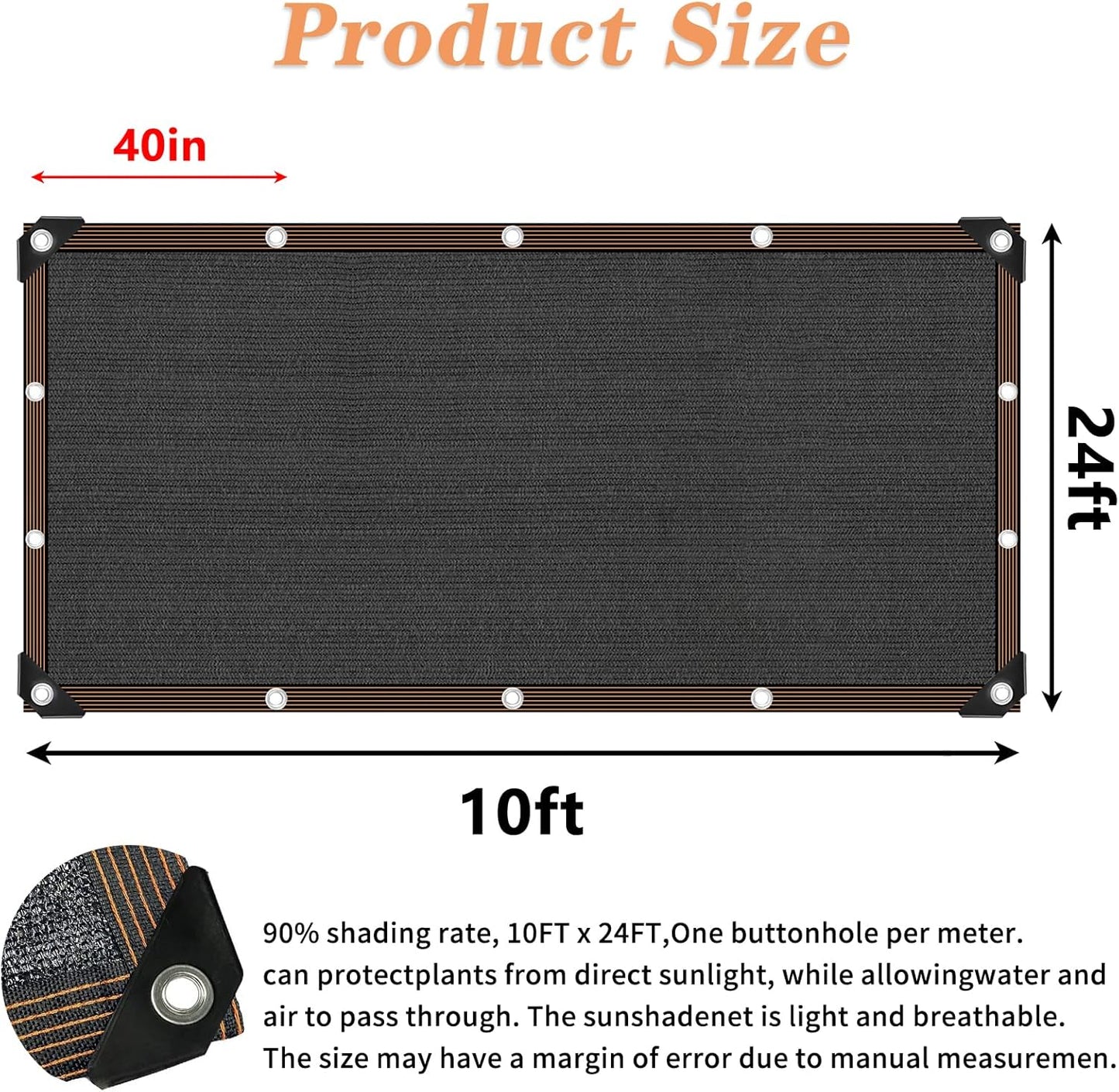 QLOFEI Shade Cloth for Garden, 90% Sunblock Neting Cover with Grommets, Sun Shade Cloth for Patio Pergola Greenhouse Plants Cover Mesh Tarp, 10x24 FT