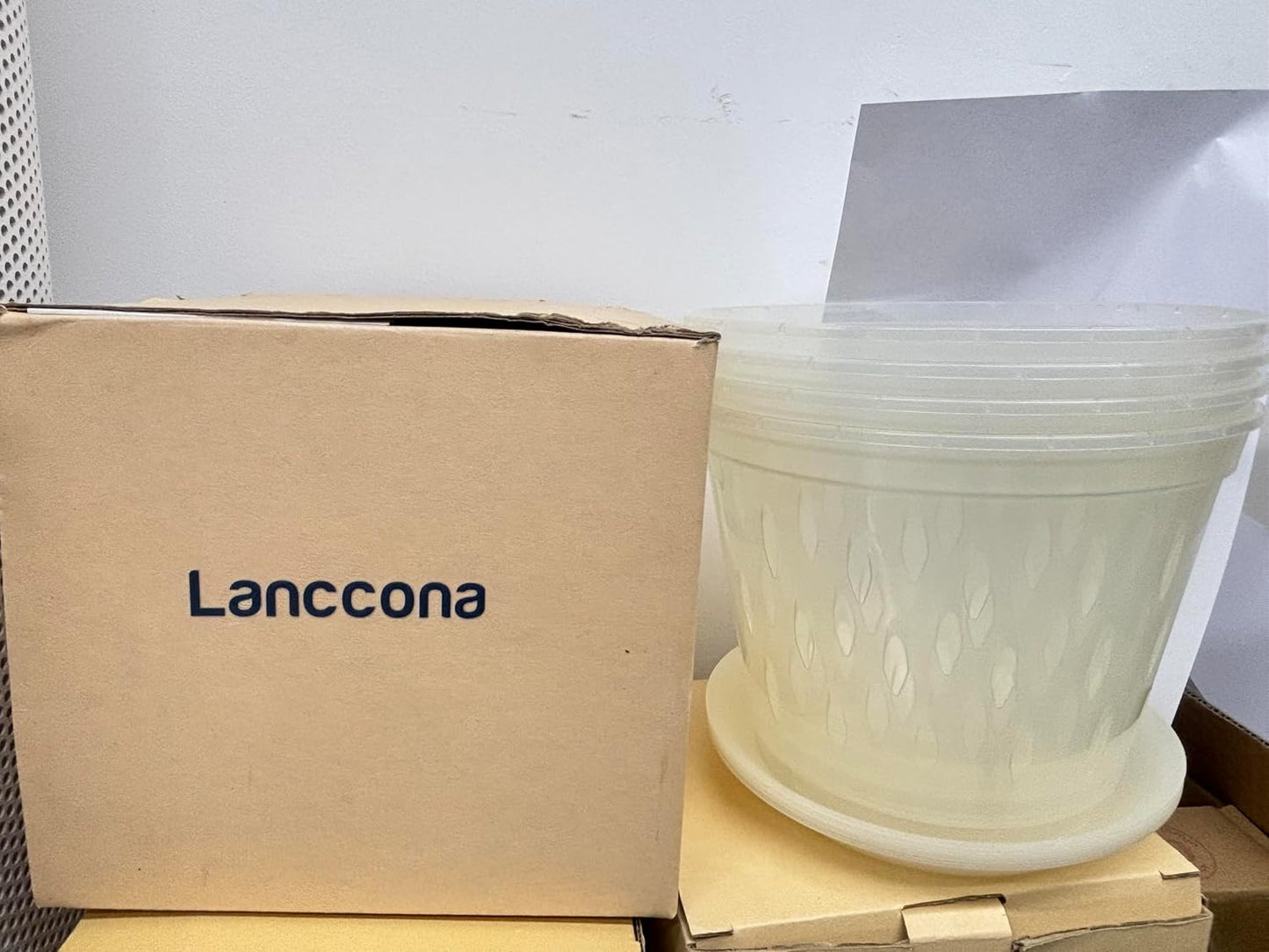 Orchid Pot, 8 Inch 4 Pack Orchid Pots with Holes and Saucers, Clear Plastic Orchid Pots