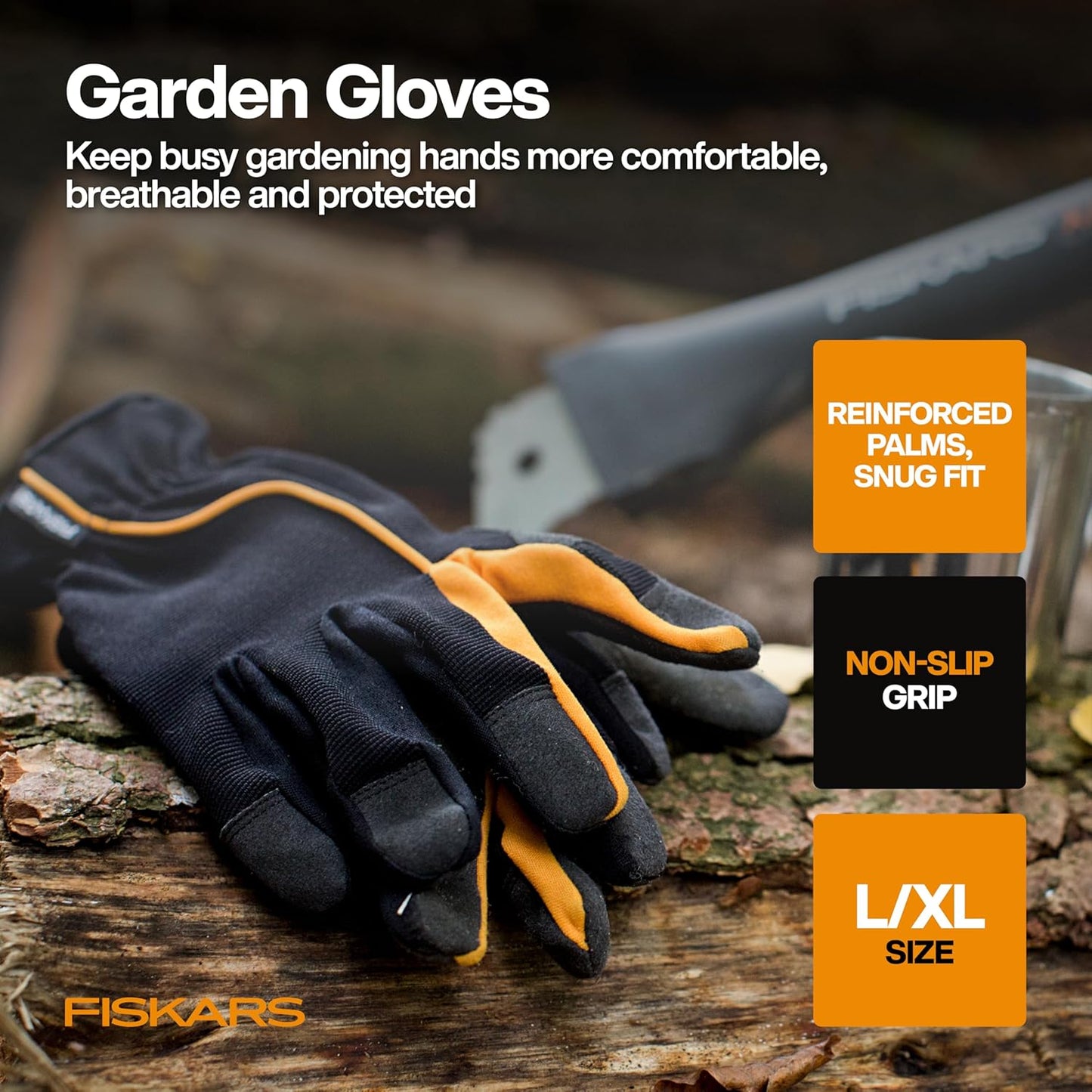 Fiskars House Plant Starter Tool Set with Set with Bypass Pruner, Trowel, Cultivator, and L/XL Garden Gloves for Indoor Gardening (4 Piece Kit)