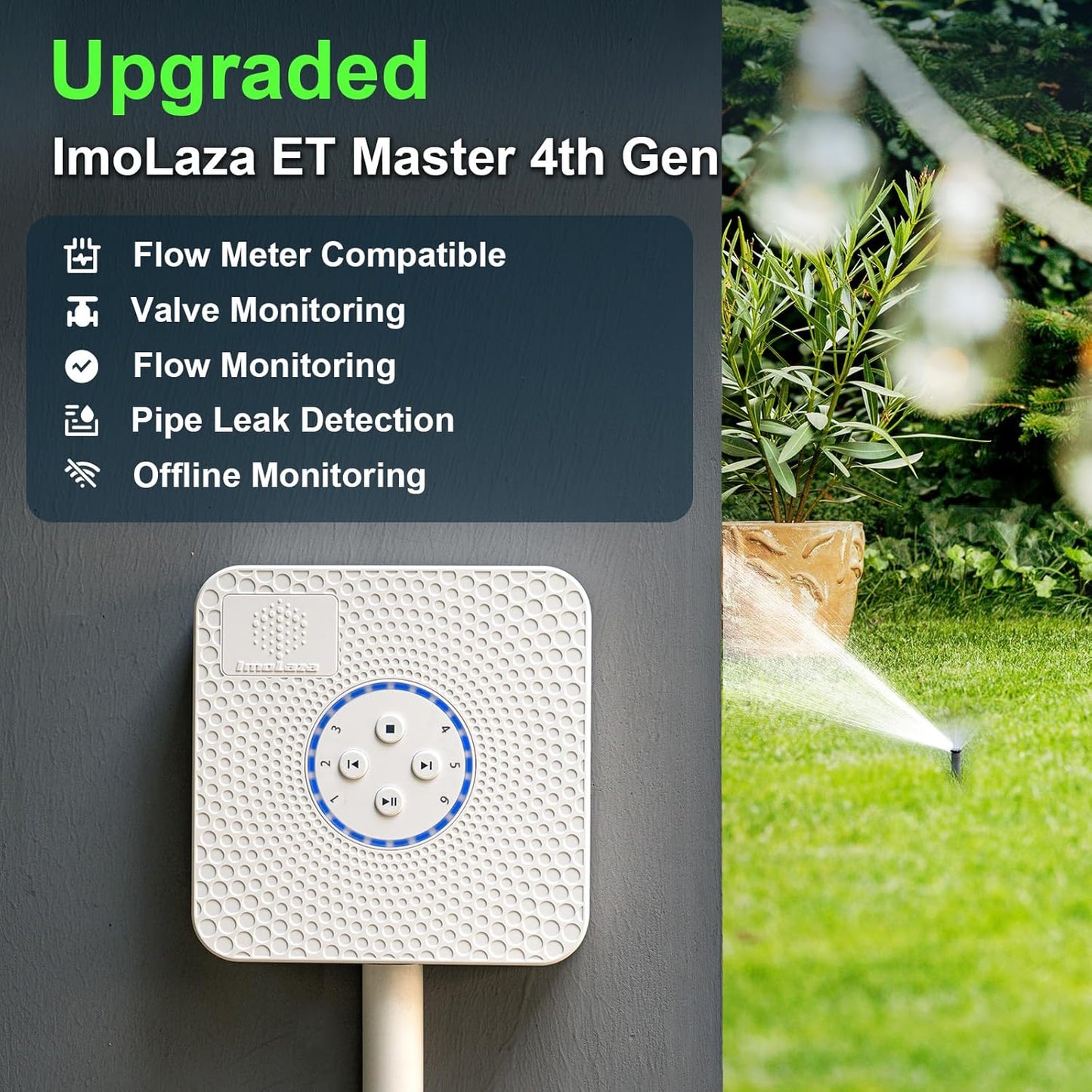 ImoLaza ET Master 4 Gen Smart Sprinkler Controller: Upgraded 6-Zone WiFi Irrigation Controller with Automated Watering, App Control, Smart Weather Skips and Fault Alerts