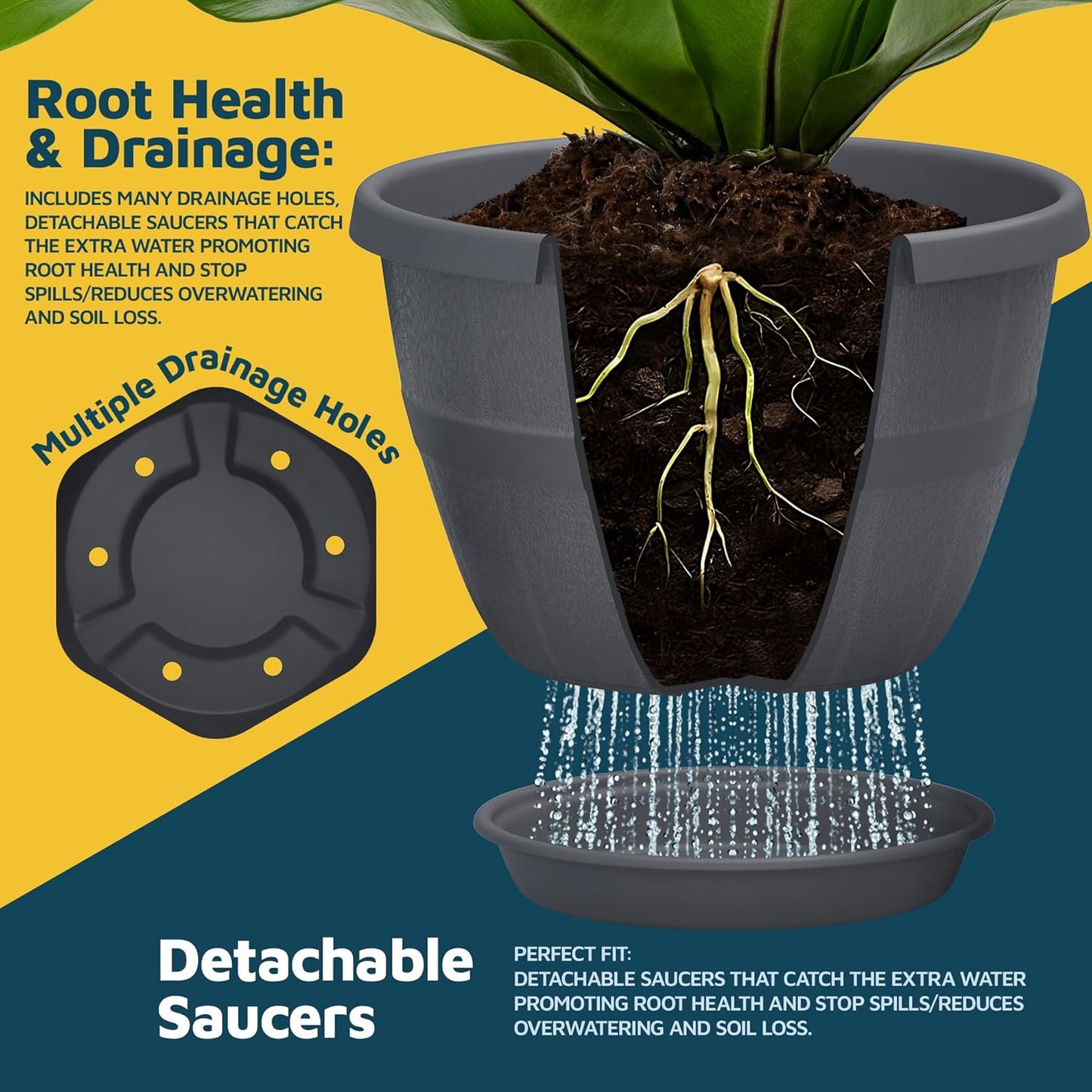 10-Inch Whiskey Barrel Planters Outdoor Pack of 2 - Durable Plastic Plant Pots for Indoor & Outdoor Use with Drainage & Saucer, Lightweight Rustic Barrel Planters for Flowers, Herbs & Small Plants