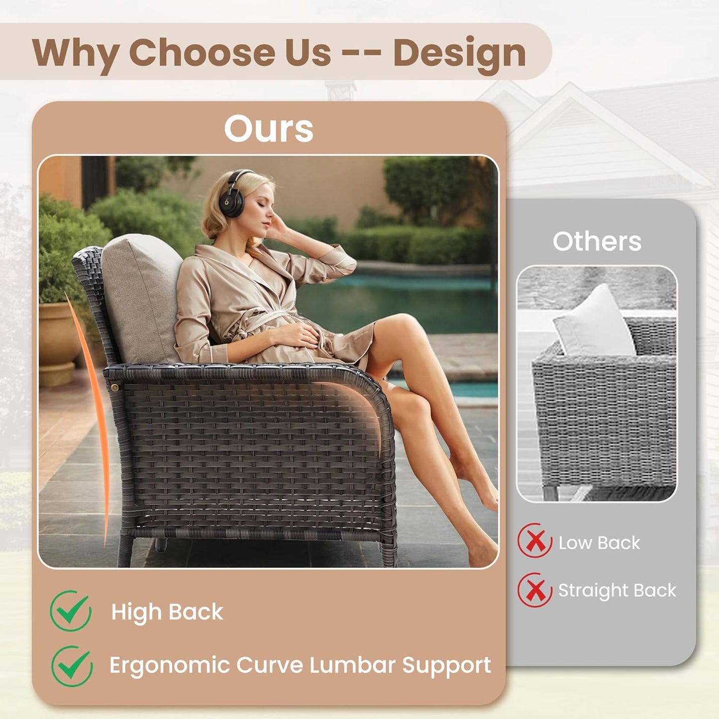 HOOOWOOO Patio Furniture Set,Outdoor High Back Loveseat Set,All Weather Wicker 2-Seater-Sofa Love Seat with Table,Beige