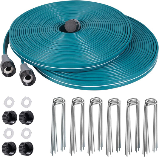 LINEX Sprinkler Soaker Hose 50 ft 2 pack for Garden Lawn Watering Hose with Hose Stakes