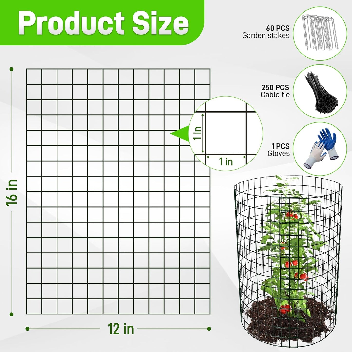 16pcs Plant Protectors from Animals, 16"x 12" Wire Plant Protector, Wire Cages for Plants with Stakes and Cable Ties, Metal Plant Cages for Plants, Vegetables, Flowers