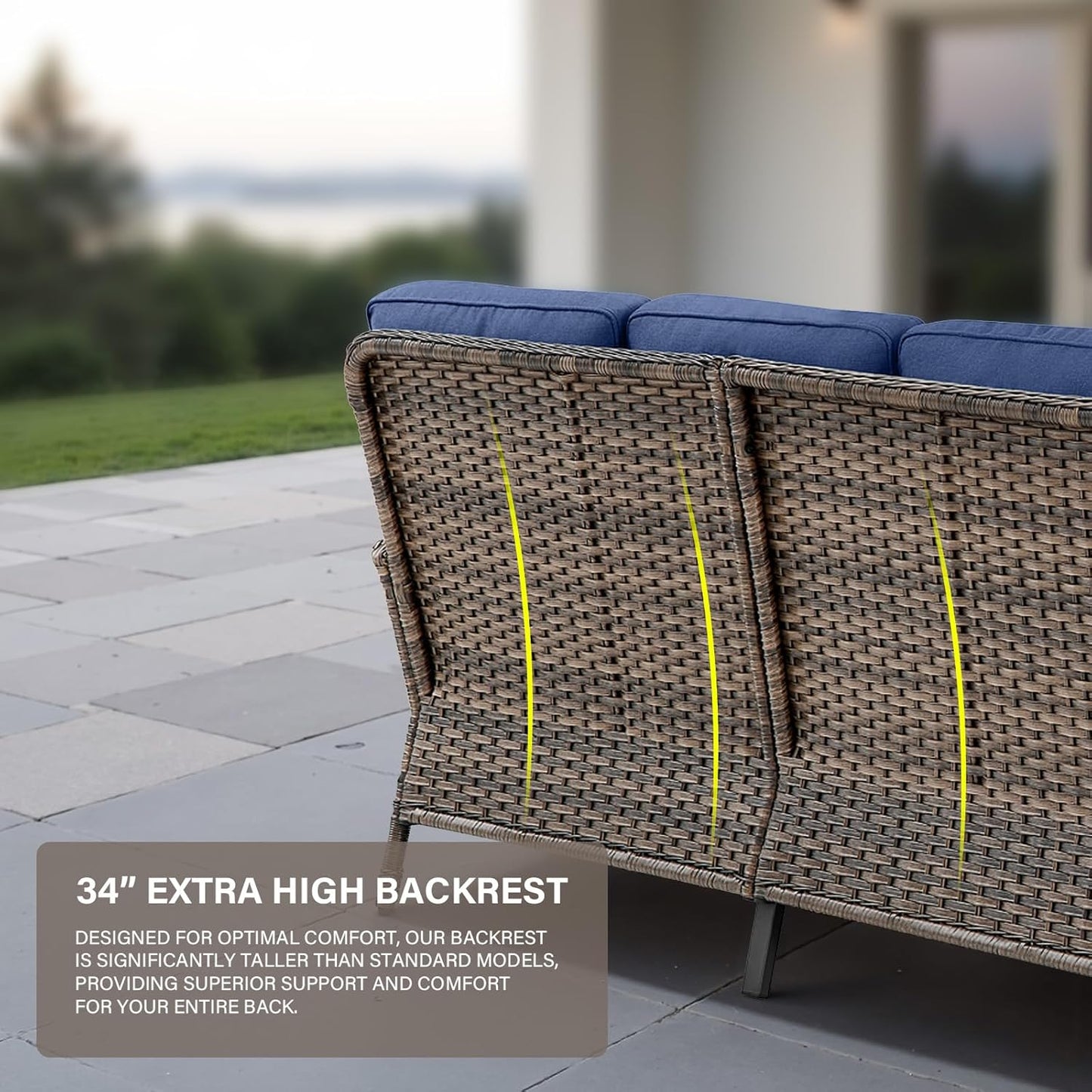 Outdoor Furniture Set - 6 Pieces Patio Conversation Sectional Sofa Set with Swivel Rocker Outdoor Chairs Set of 2 and Wicker Coffee Table for Deck Backyard Sunroom Brown