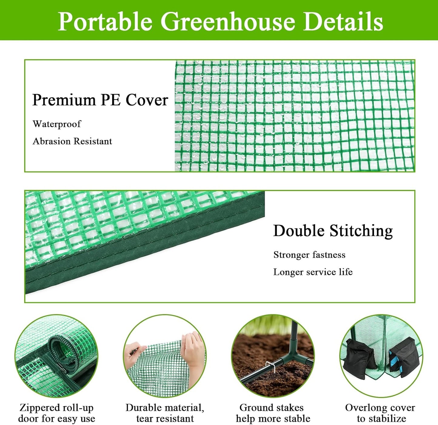 Ileading Small Greenhouse for Outdoor Indoor Portable Mini Garden Green House with Waterproof Pad, 4 Ground Stakes, 10 T-Shaped Plant Tags, Durable PE Plant Cover Tent, 33.5x23.2x32.5 Inch