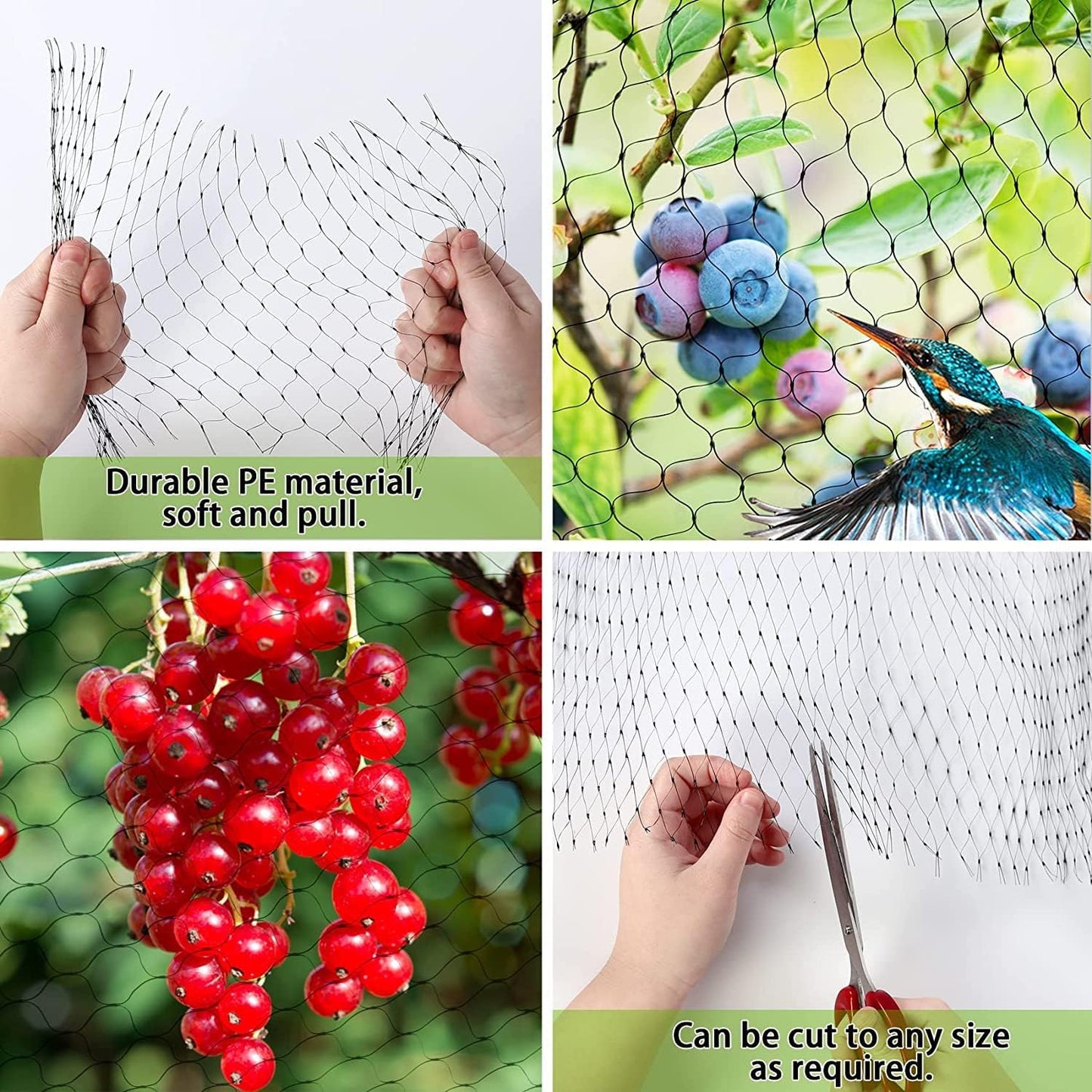 CandyHome Bird Netting for Garden, 13Ft x 33Ft Reusable Garden Netting Plants Barrier, Plant Mesh Net Protect Fruit Tree Seedlings Plants from Birds, Cicadas, Rodents, Black