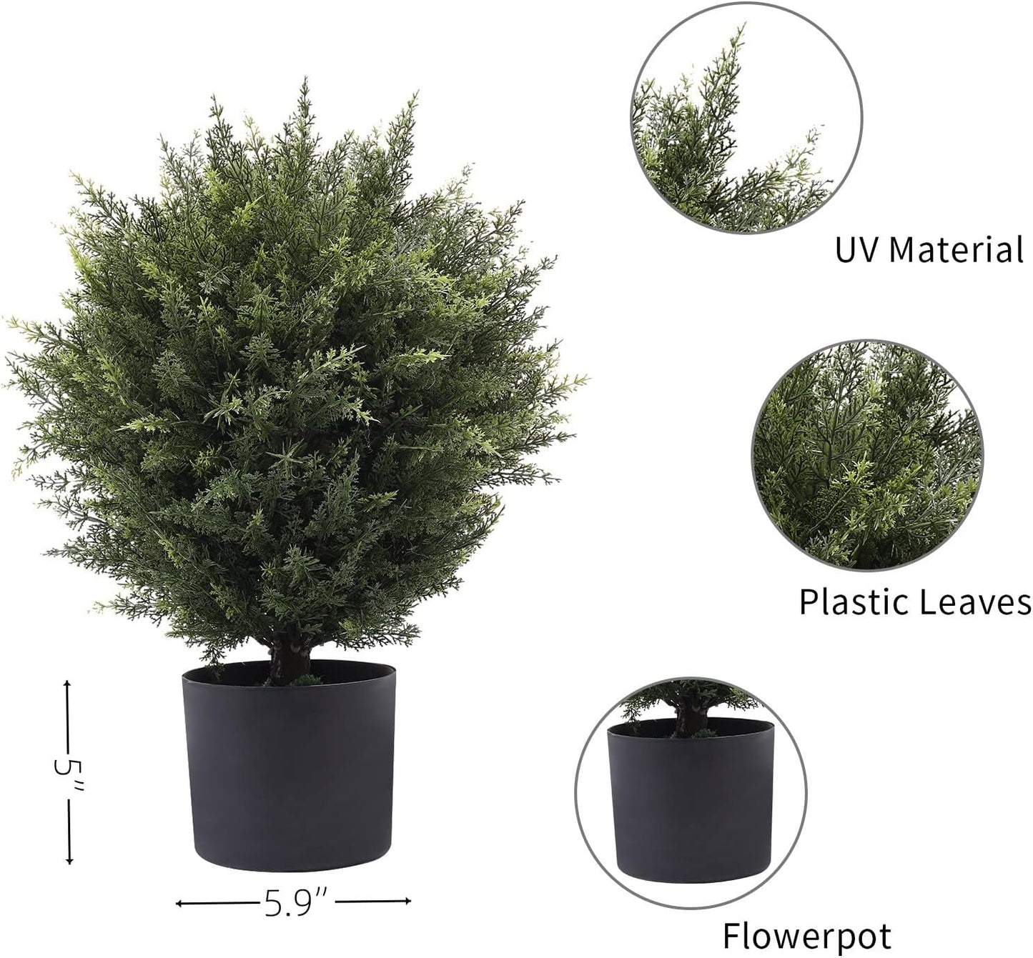 21” Artificial Cedar Outdoor Artificial Shrub Sunlight Resistant Leafy Potted Plant for Indoor Porch of Home and Office Artificial Outdoor Tree 2 Pieces a Set Topiary Trees