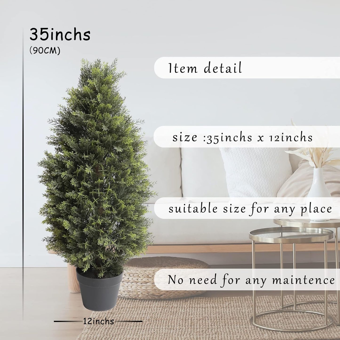 3FT Artificial Cedar Topiary Trees, Fake Cypress Trees Faux Pine Shrubs Plants, Evergreen Plants for Home Porch Decor Set of 2