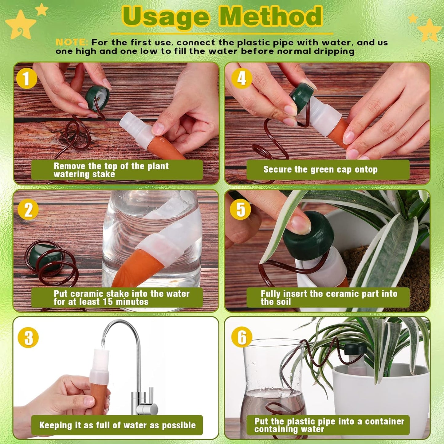 10 Pack Plant Watering Stakes Automatic Devices Plant Self Drip Irrigation Slow Release Indoor Outdoor Terracotta Water Spikes for Potted Plants Flower (Dark Green Base)