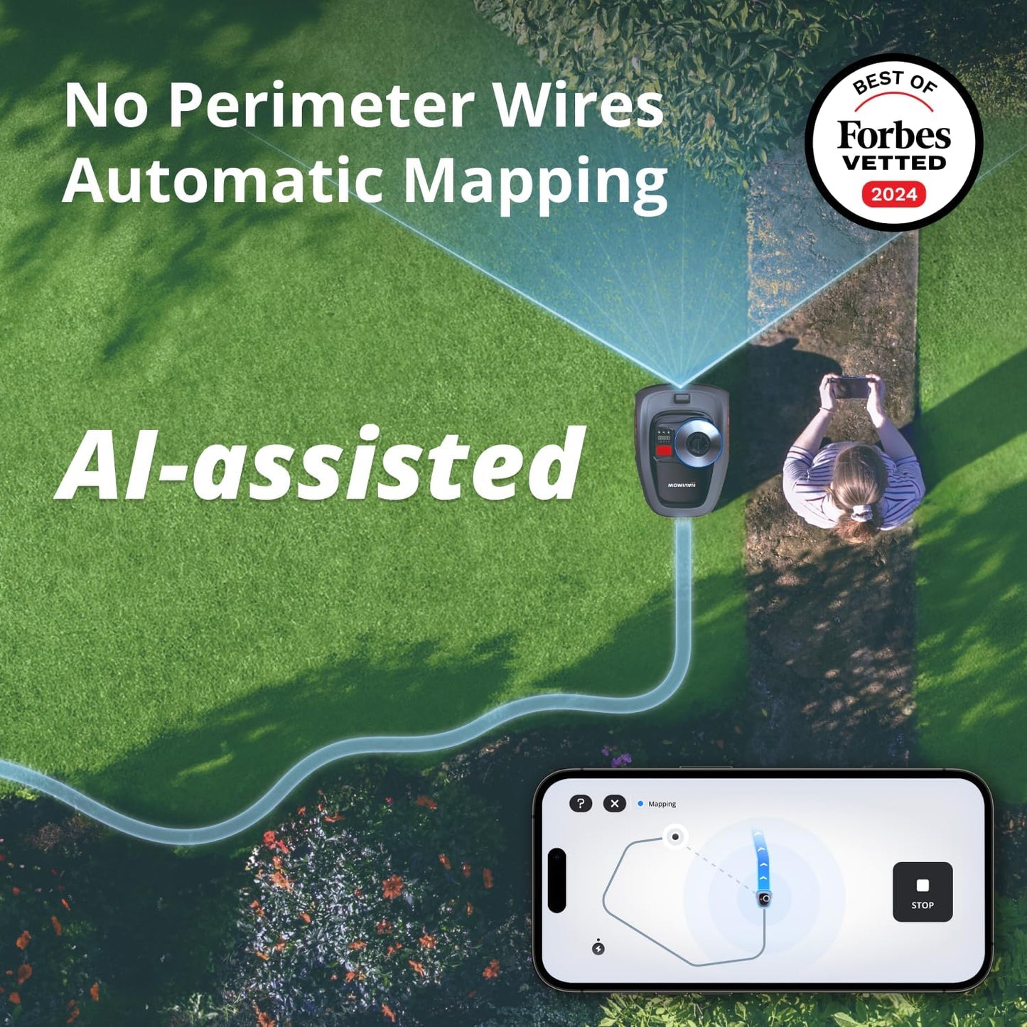 Segway Navimow i110N Robot Lawn Mower Perimeter Wire Free 1/4 Acre RTK+Vision Robotic Lawnmower, AI-Assisted Mapping, Virtual Boundary, APP Control, 58dB(A) Quiet, Multi-Zone Management