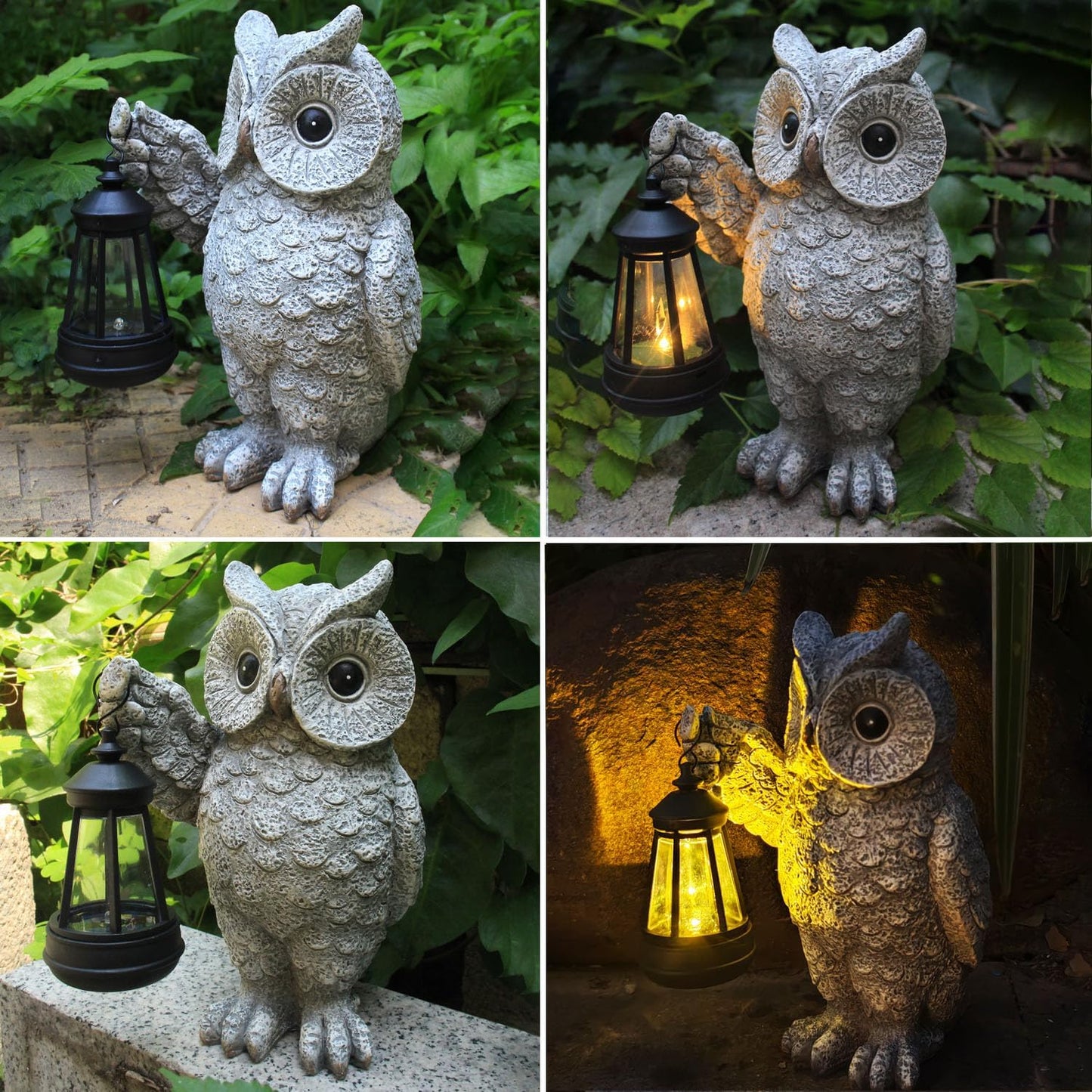 Garden Statues, owl Outdoor Figurines Decorated with Solar Lights, Unique Christmas Birthday Gifts for Moms, Grandmas, Women, Wives, Sisters (Grey Owl1)