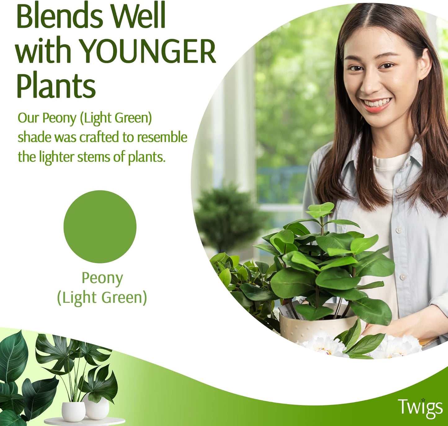 Stackable Plant Support Stakes, Stem Holder Structure for Indoor & Outdoor, Garden Accessories for Climbing & Potted Plants, Trellis Alternative - Peony (Light Green), 3 Pack, 17" L