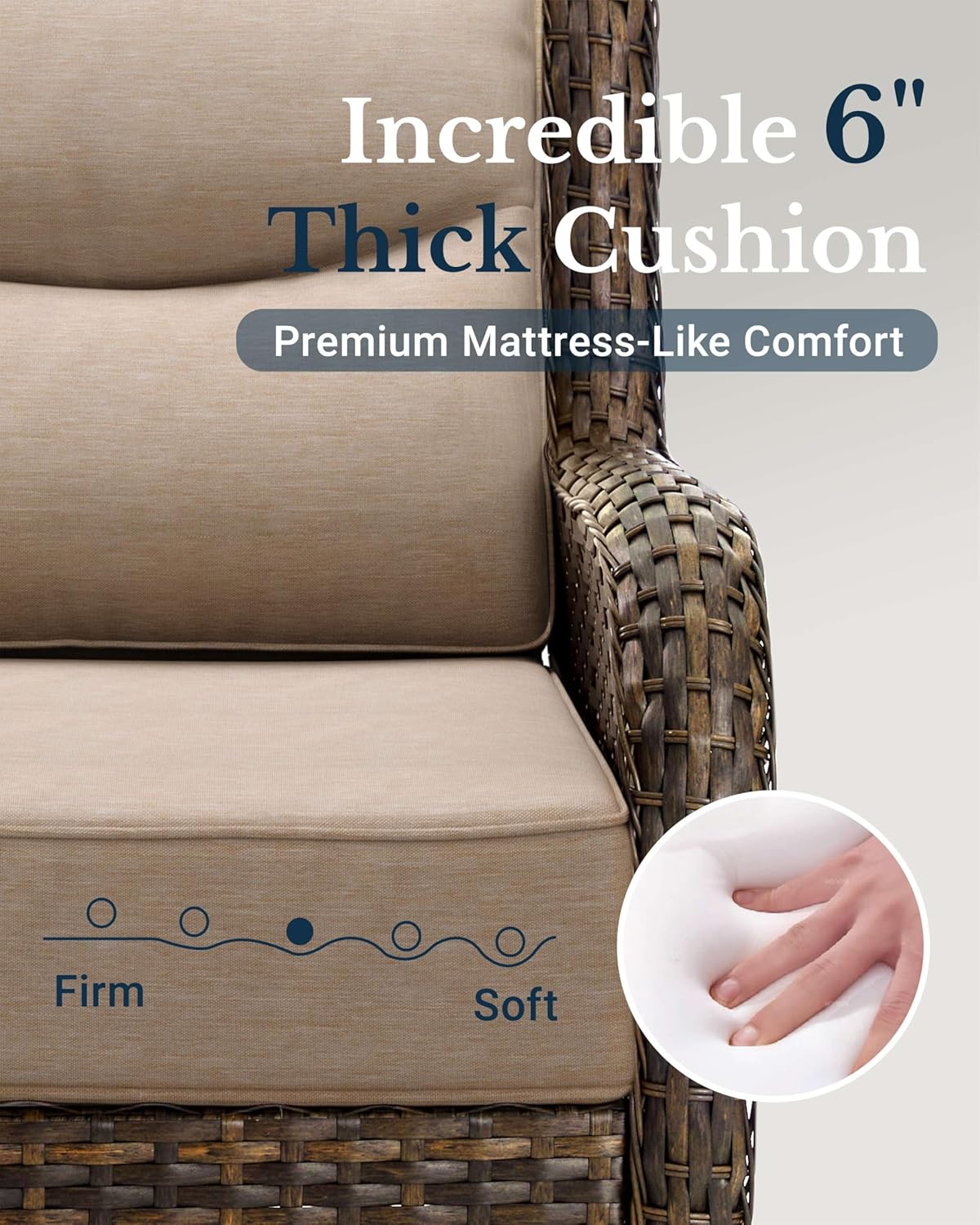 HILLGA Luxury Patio Furniture Set with 6-Inch Thick Cushions, High Back Outdoor Swivel Rocker Chairs and Ottoman, 5-Piece All Weather Conversation Set for Porch Deck Balcony Yard, Beige (V3)