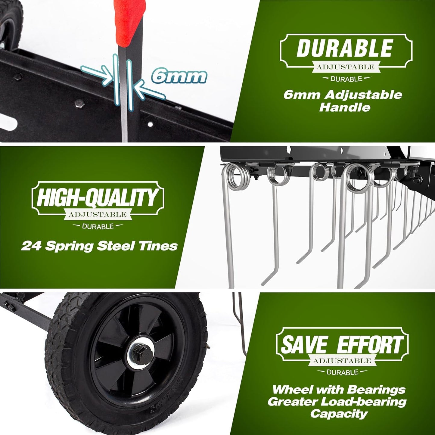 Suchtale 48inch Tow Behind Dethatcher with 24 Spring Steel Tines,Lawn Sweeper Garden Grass Tractor Rake Removes Thatch from Large Lawns, Riding Lawn Mower Attachments for Outdoor Yard Tools Lawn Care