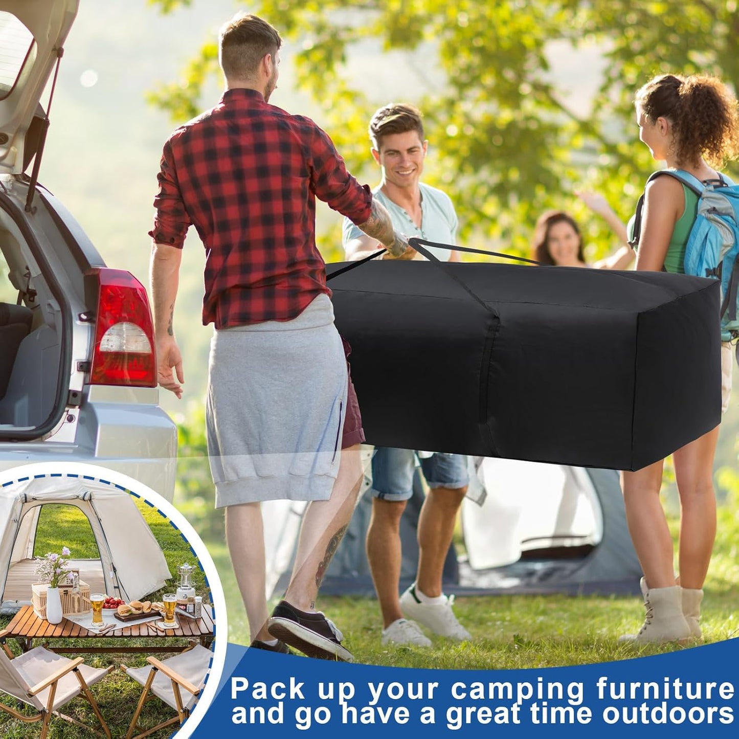 Silkfly 1 Pcs Patio Cushion Storage Bags 68" L x 30" W x 20" H Outdoor Cushion Storage Bag Extra Large Zippered Furniture Pillow Protective Storage Bag Black 420D Oxford Fabric Christmas Tree Storage