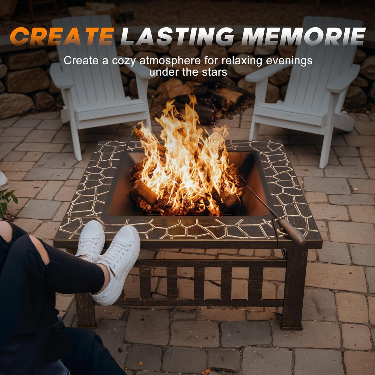 Devoko Outdoor Fire Pit, 32 Inch Firepit Table Metal Outdoor Fireplaces with Waterproof Cover for Outside Patio Camping (Silver)