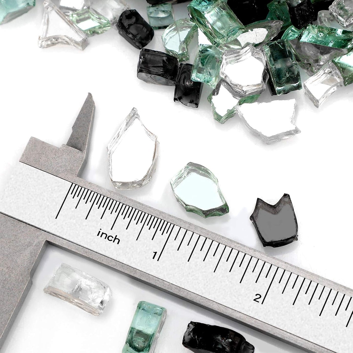 Mr. Fireglass 10 Pounds Blended Fire Glass - 1/2 Inch Mixed Colored High Luster Reflective Tempered Fireglass Rocks for Fireplace Fire Pit Table and Landscaping, Light Green+Onyx Black+Platinum