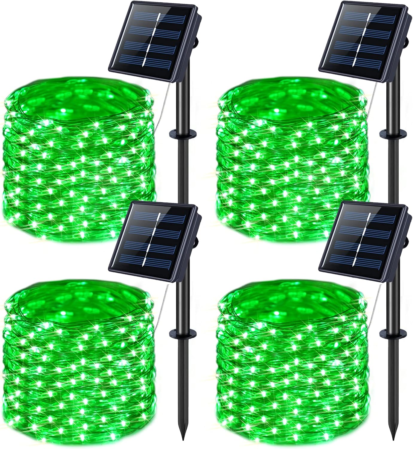 JMEXSUSS 4 Pack Green Solar Christmas Lights, Total 400 LED 132FT Solar String Lights Outdoor Waterproof, 8 Modes Copper Wire Solar Fairy Lights for Patio Garden Yard Tree Christmas Decor