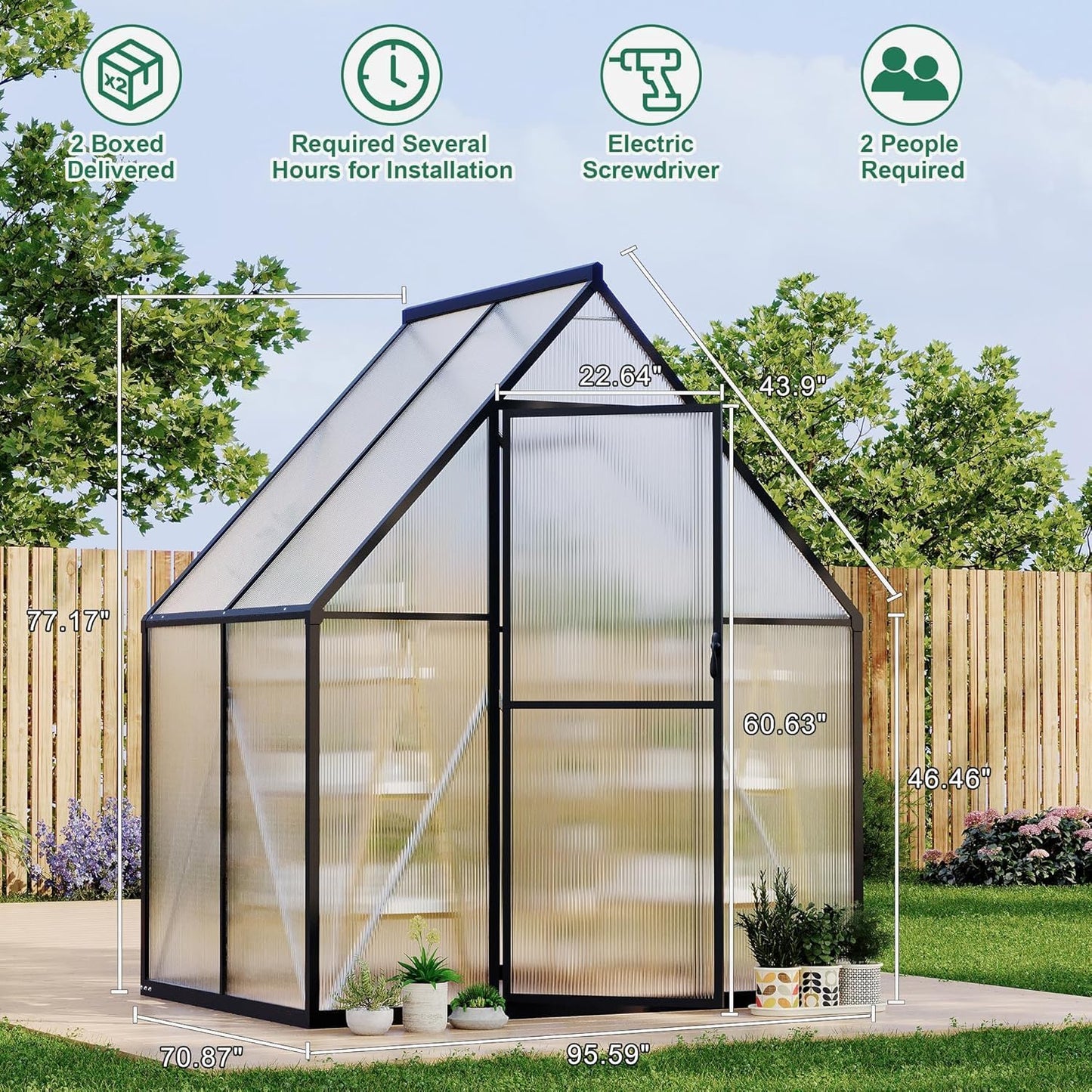 Greenhouse 6x4 FT Aluminum-Framed Heavy Duty Polycarbonate with Quick Setup Structure and Roof Vent Large Enhanced Outdoors Green House Kit