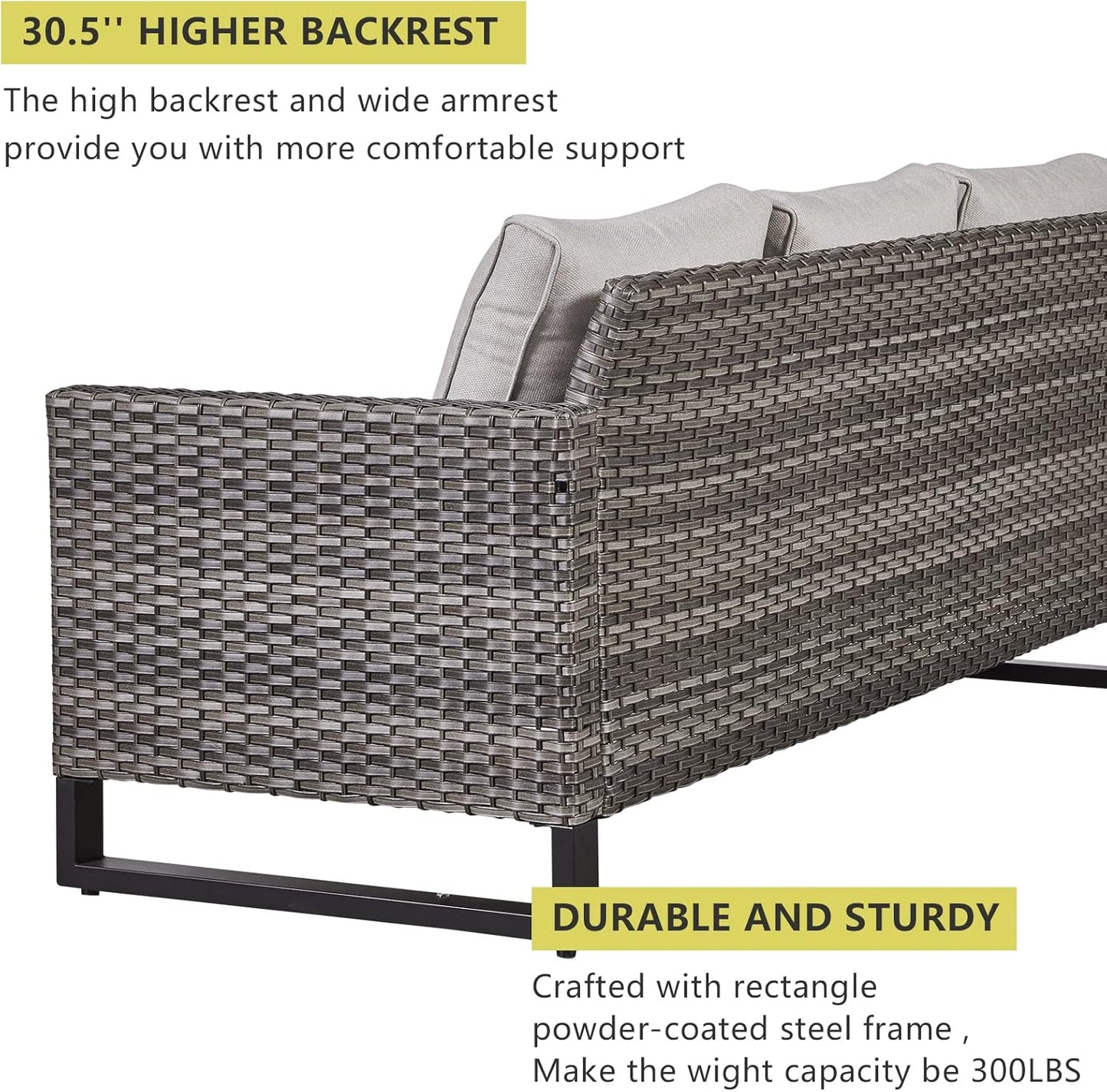 HUMMUH 7 Piece Patio Furniture with Fire Pit 30in 55,000 BTU,PE Wicker Outdoor Conversation Sets - Couch,Patio Swivel Chairs and Ottomans,Side Table for Porch,Garden,Backyard