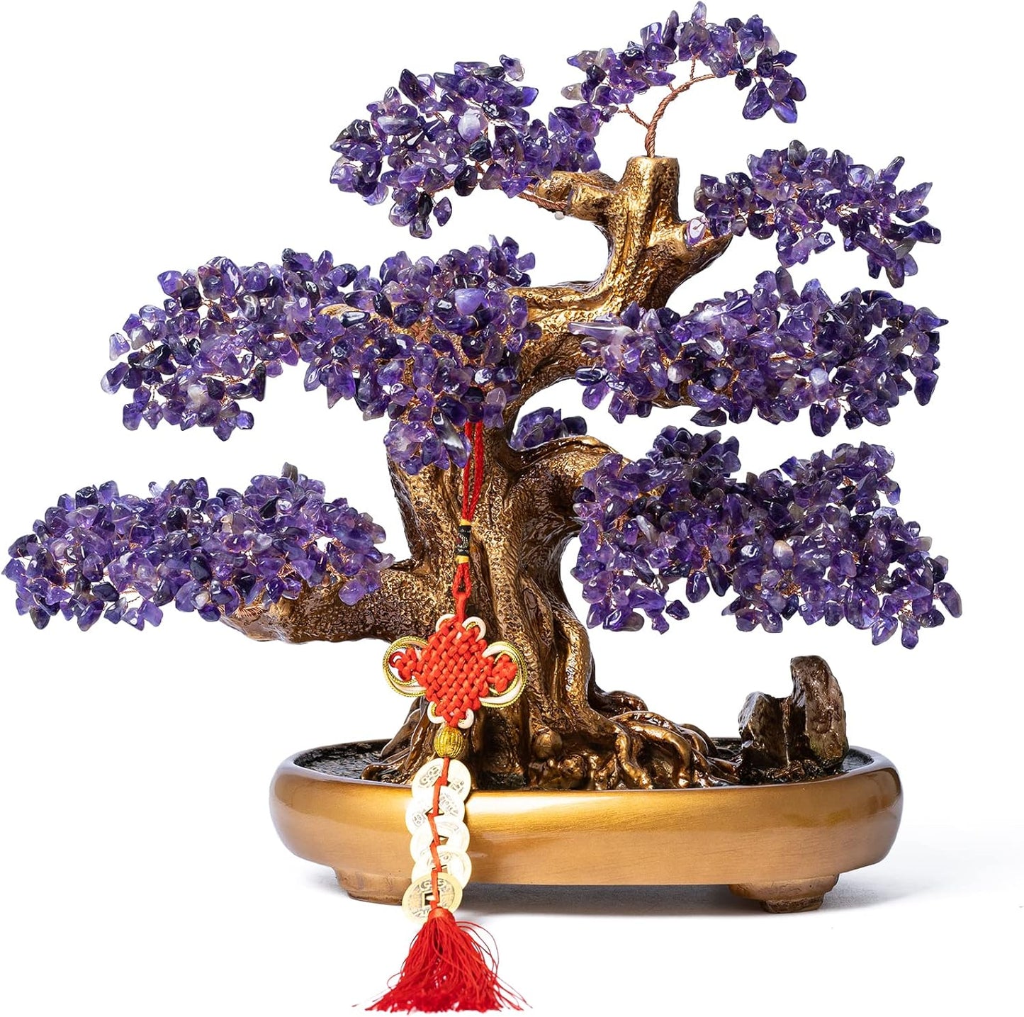Natural Amethyst Gemstone Crystal Bonsai Tree of Life Large Feng Shui Money Chakra Tree for Luck and Wealth Desk Decoration(1,251 Gem Count)